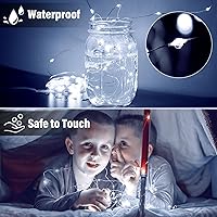 Vista 5 de 2 luces blancas cálidas y frías que funcionan con pilas, 16 pies, 50 luces LED de alambre de cobre plateado que cambian de color, luces parpadeantes