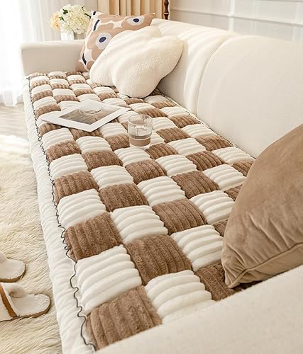 vctops Funda de sofá de franela con diseño a cuadros estilo granja, funda antideslizante para sofá seccional, alfombra suave y gruesa para sala de