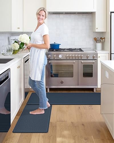 Miniatura 3 de LUMI Juego de 2 tapetes de cocina antifatiga, antideslizantes, impermeables, resistentes a las manchas, fáciles de limpiar, para cocina, lavandería,