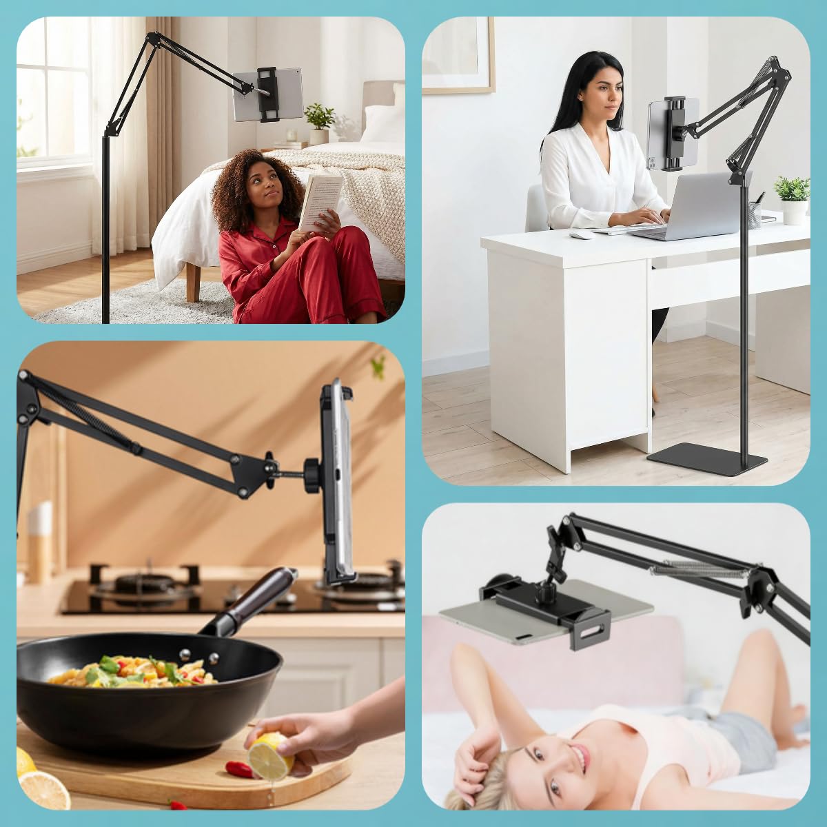 Supporto Tablet da Pavimento con Braccio Pieghevole 360° Rotazione Compatibile Telefono Tablet 12-25 cm