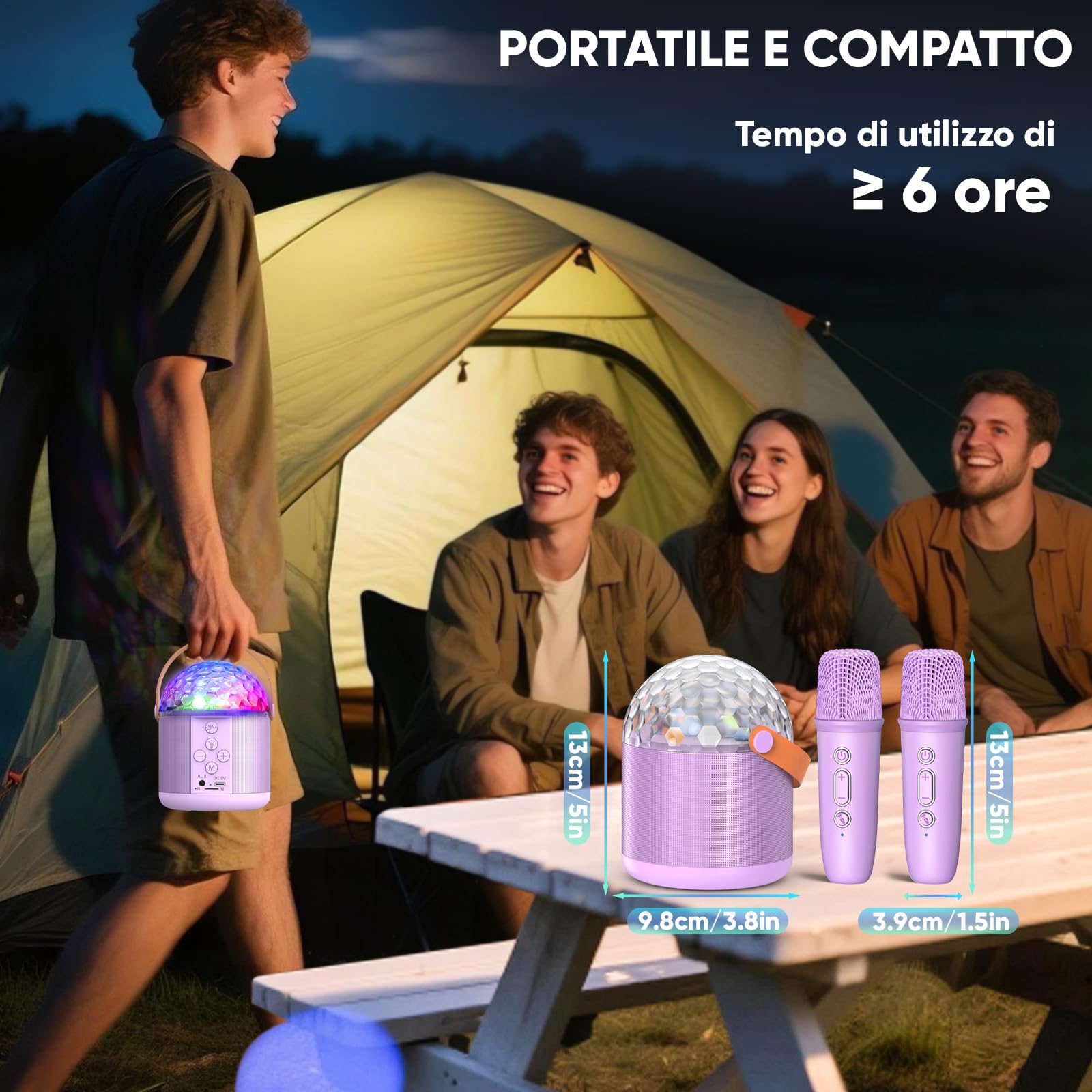 Karaoke per Bambini e Adulti con Luci Discoteca Bluetooth Cassa Microfono Giocattolo Musicale per Feste Regali Natale