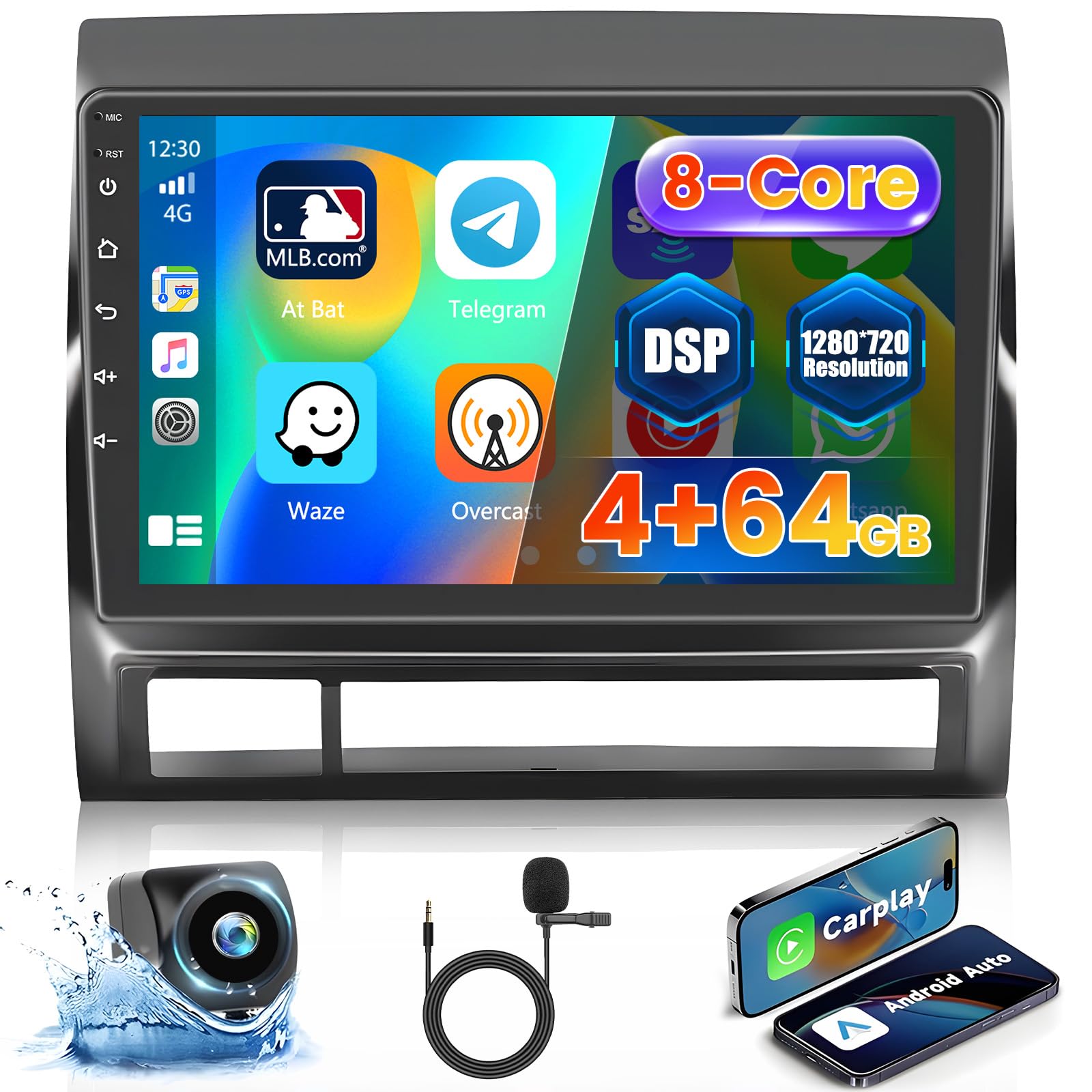 4G+64G Hikity Android 13 Stereo Kit for Toyota Tacoma 2005-2013, 9 Inch 1280x720 Touchscreen Wireless Carplay Android Auto Radio with GPS Navigation DSP FM Backup Camera