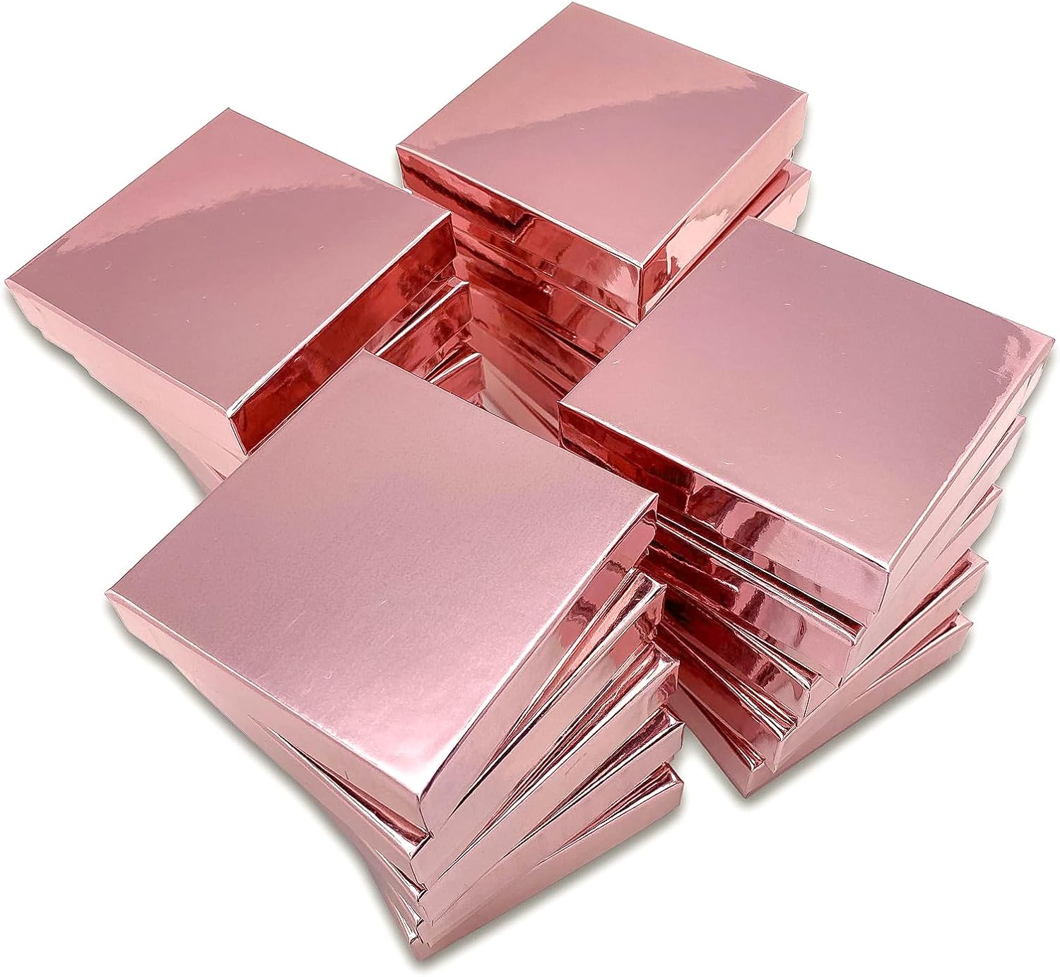 TheDisplayGuys - 25-Pack #34 Kraft Paper Cardboard Gift Boxes/Jewelry Cases w. Cotton Padding & Lid - Rose Gold - (3.9" x 3.9" x 2.0")