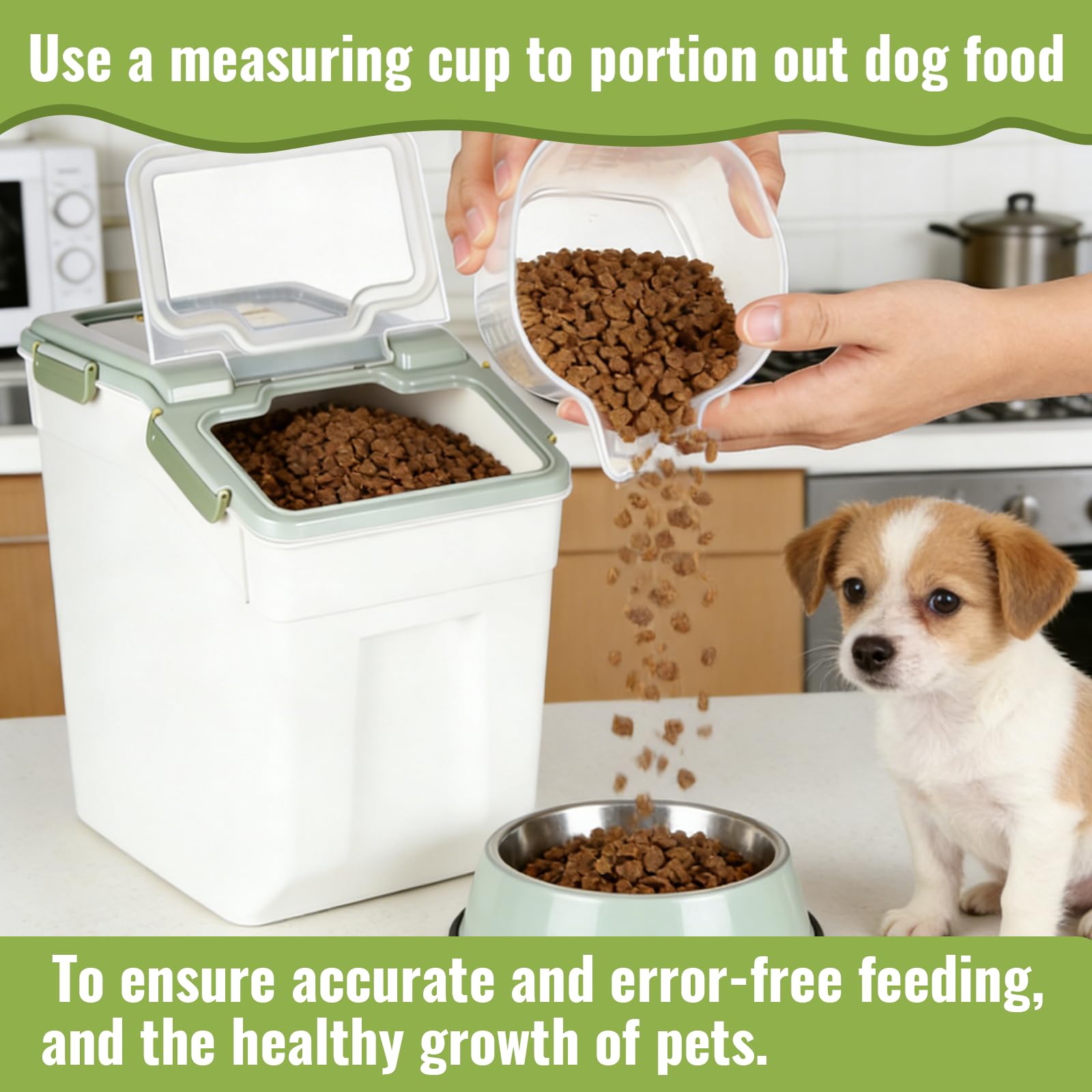 Juego de 2 recipientes herméticos para almacenamiento de alimentos para perros, 15 kg, cubos grandes de comida para mascotas con ruedas y tapa de bloqueo, almacenamiento de alimentos secos sin