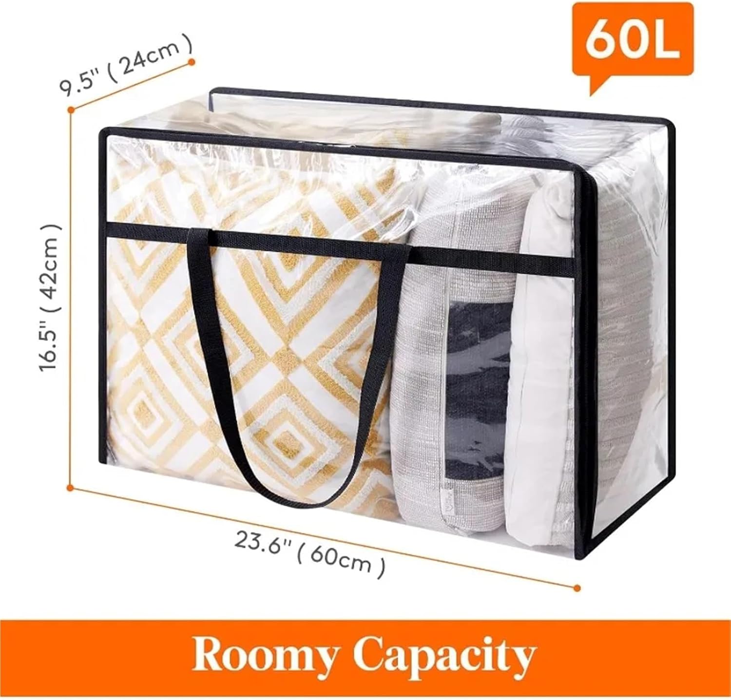 Foldable Storage Bags 6 Pack Clear Clothes Storage Bags, 60L Plastic Blanket Storage Bags, Vinyl Foldable Moving Bags with Zipper, Closet