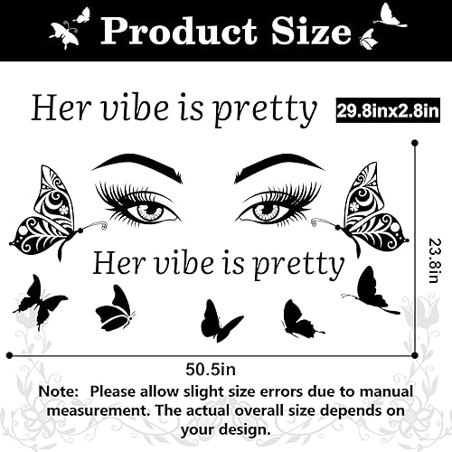 Miniatura 2 de Her Vibe is Pretty - Calcomanías de pared de vinilo (3 hojas), citas inspiradoras negras, calcomanías de pared con ojos de mariposa para mujeres,