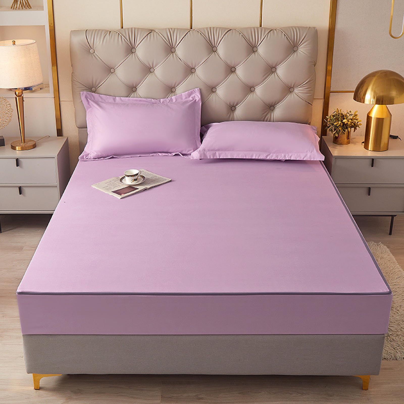 Wasserdichter Matratzenschoner mit Reißverschluss, 150 x 200 cm + 20 cm, dunkelviolett, hypoallergen und milbenresistent, ideal zur Linderung von Allergien.