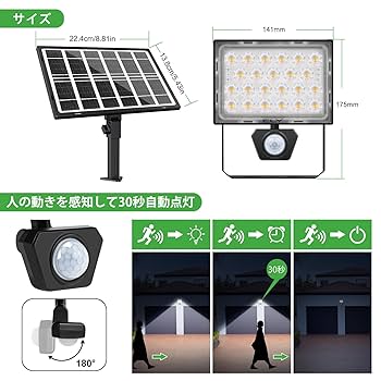 屋外 センサーライト 分離式 LED 投光器 防犯 3色切替 ソーラーライト Amazon.co.jp : CLY ソーラーライト 屋外 センサーライト 分離式