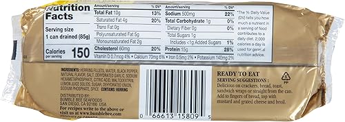 Miniatura 4 de Brunswick Filetes de arenque en limón y pimienta agrietada, lata de 3.53 onzas (paquete de 12)  0.55 oz de proteína por porción  Sin gluten, apto