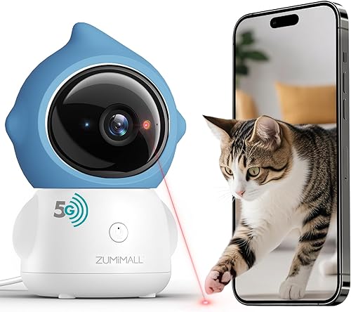ZUMIMALL Cámara para mascotas para interiores, cámara WiFi 5G2.4G para perrogato con juguete láser, cámaras de seguridad para mascotas de 3MP con