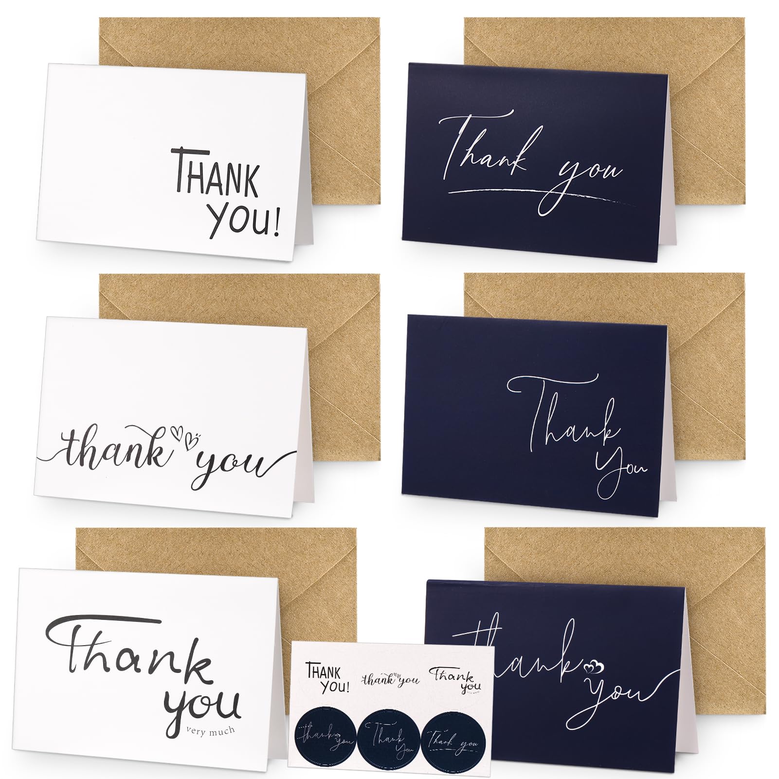 Candcamp 30 Pack Thank You Cards with Envelopes Elegant Navy Thank You Note Cards Multipack with Stickers Blank Appreciate Card for Wedding, Baby Shower,Birthday,Small Business 4" x 6"