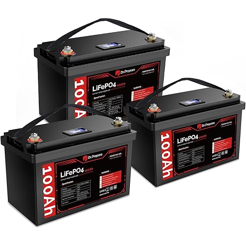 DR.PREPARE 3 Pack 12V 100Ah LiFePO4 Battery with Monitor Screen, Low Temperature Protection Lithium Deep Cycle Battery, 100A BMS, Group 31 Lithium Battery for Trolling Motor, RV, Solar Power, Off-Grid