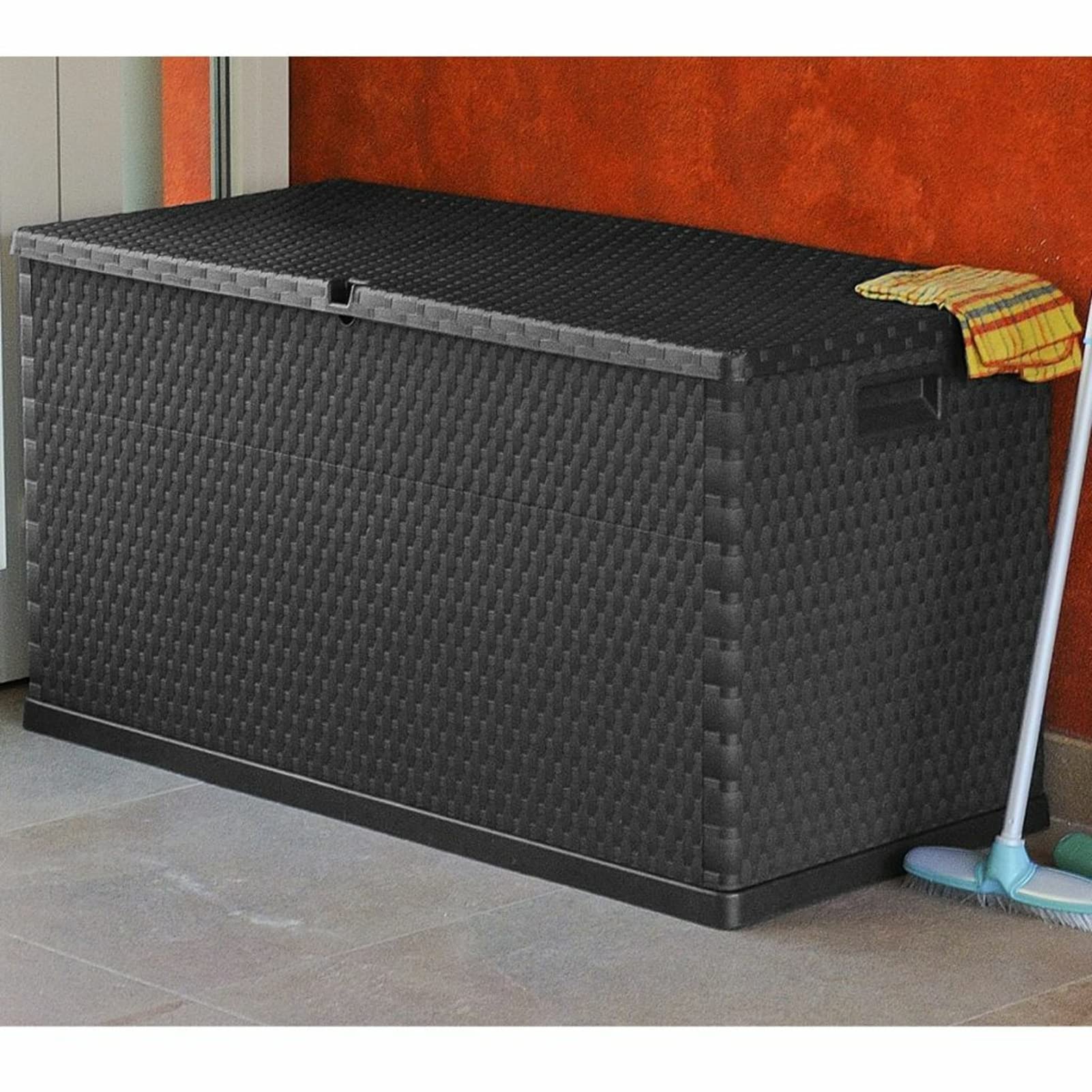 ShGaxin 43711 ogrodowa skrzynka do przechowywania, brązowa, rattanowa, PP, 120 x 56 x 63 cm, do użytku na zewnątrz, skrzynia do przechowywania