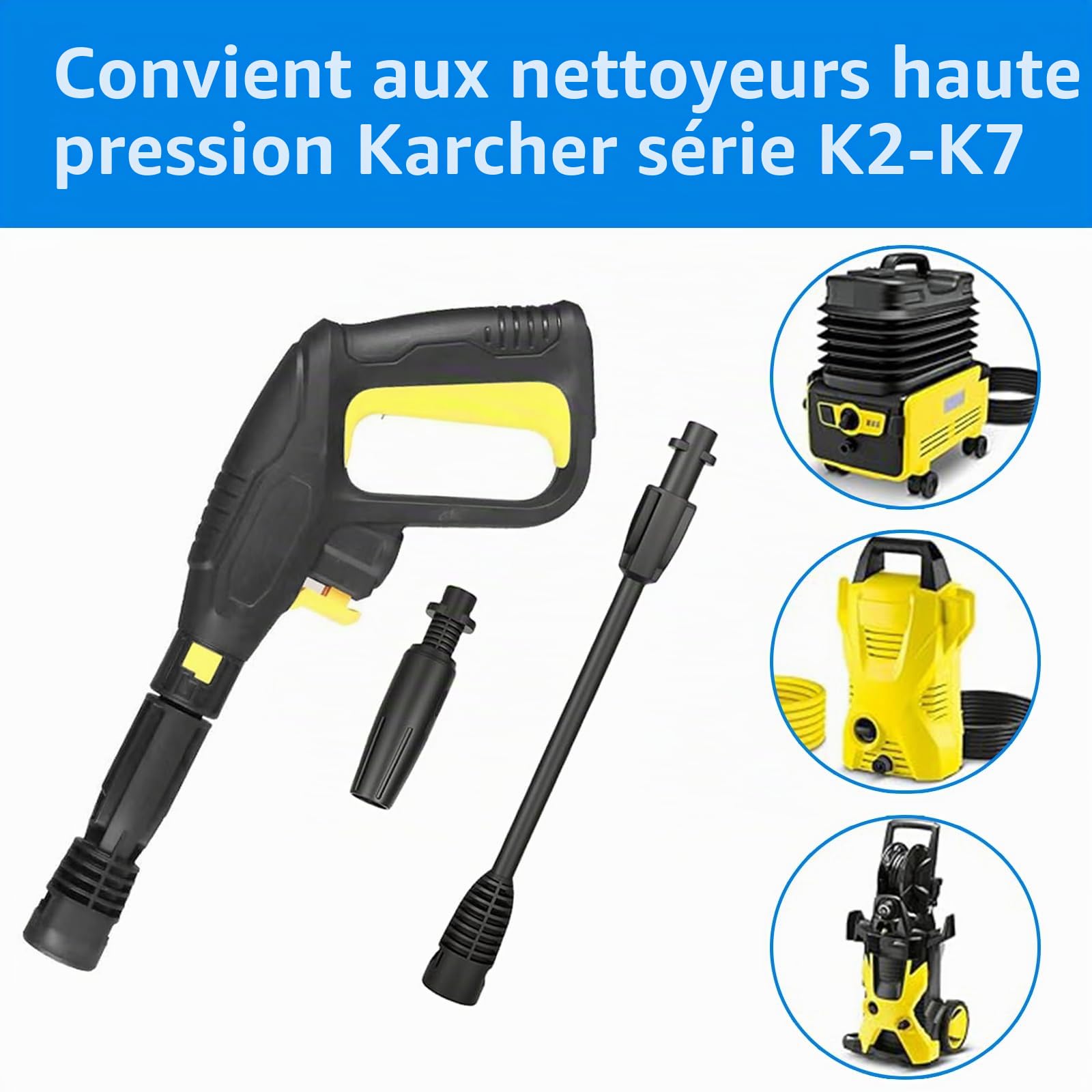 Pistolet Lance avec Buse Réglable, Pistolet de Remplacement et Lance de Nettoyage pour Karcher Nettoyeur Haute Pression avec Système de Raccord Rapide, 2100 PSI, Buse à Jet Réglable