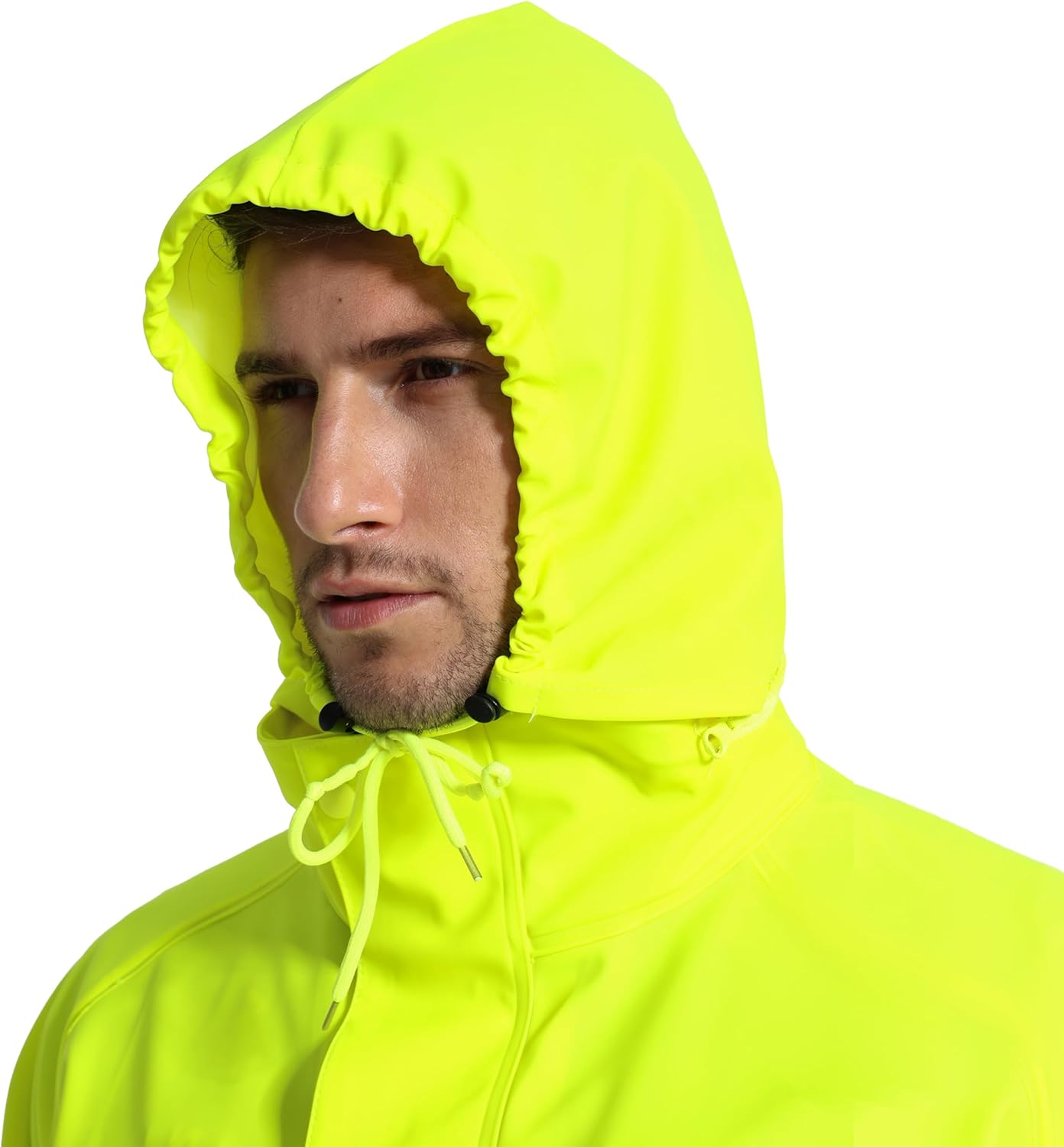 Men's Hi Vis PRO Workwear Waterproof 3-Piece Heavy Duty PU Reflective Rain Jacket, Hoodie & Bib Pants for Work and Safety