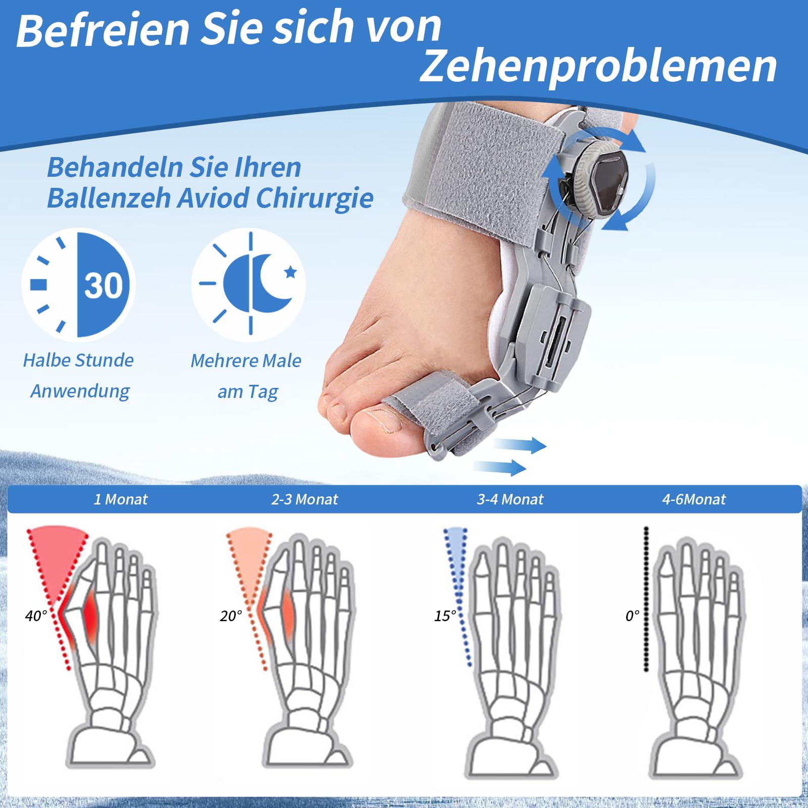 Alluce Valgo Correttore, Regolabile Tutore Alluce Valgo, Divaricatore Alluce Valgo Con 4 Angoli Di Fissaggio, Imbottitura In Silicone Rinforzata, Raddrizza Dita Piedi Per Piede Sinistro e Destro