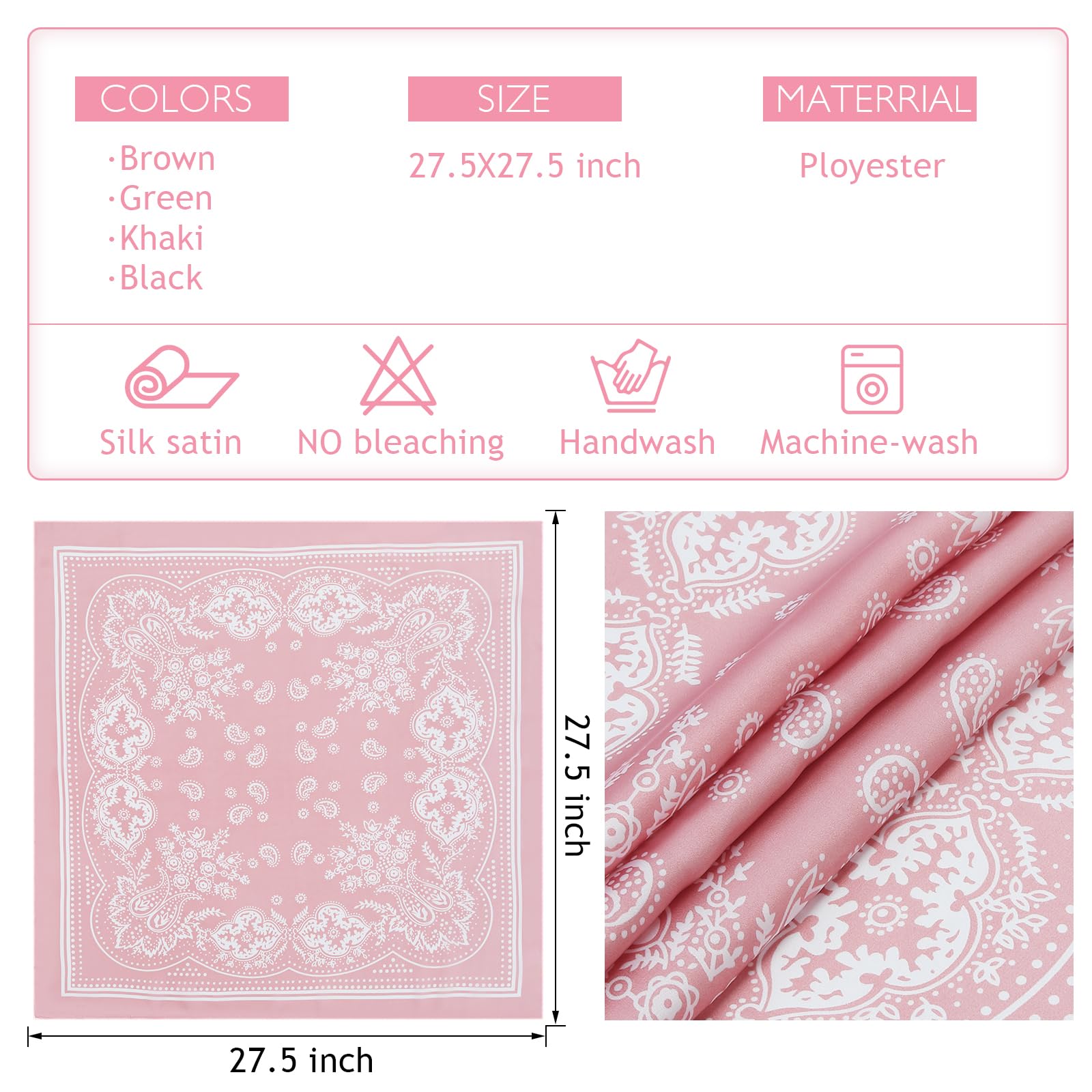 Fishinsea 4 Pcs 27.5'' x 27.5'' Large Bandanas Silk Square Head Scarfs Scarves Bandanas Neck Scarf Bandana for Women Girls