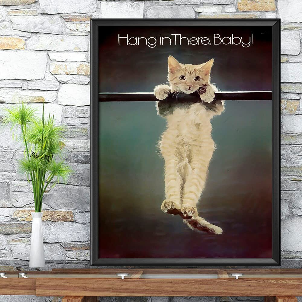 Houvssen Black Cat Poster Hang There, Retro Cat Poster, Cat Poster, Cat Lover Gift, Retro Hang There Cat Poster Tin Sign Wall Art6x8inch