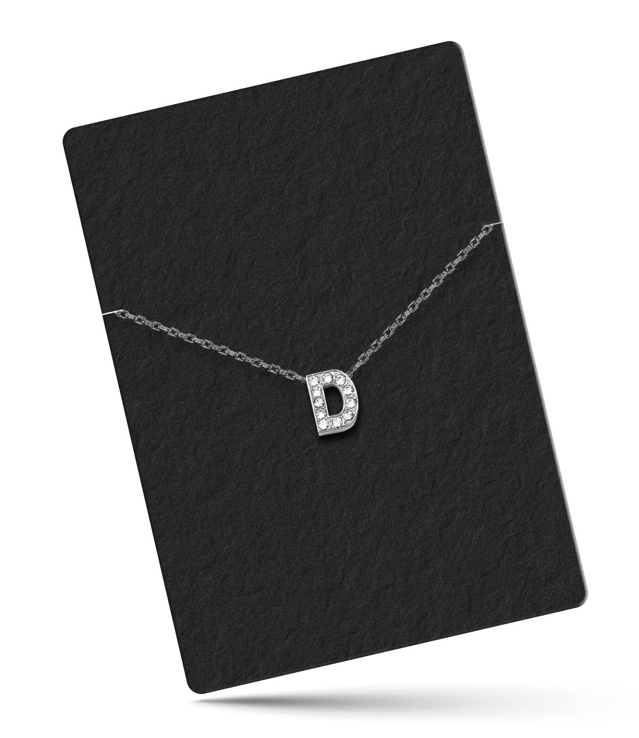 Glittery Diamond Letter Pendant with Shiny Silver Polish Chain