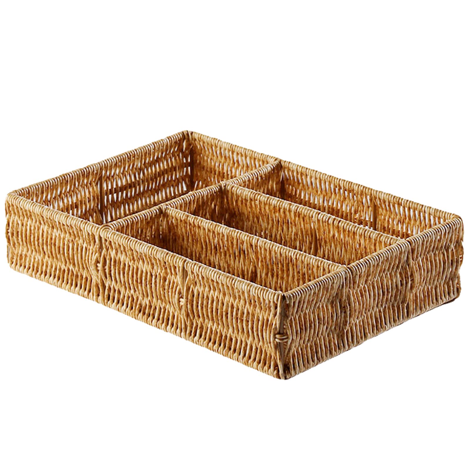 Rattanowa taca na sztućce Organizer do szuflad, Szuflada na sztućce, Organizer do szuflad kuchennych Kosz do przechowywania sztućców Komora Widelce Łyżka Wiklinowa taca do przechowywania