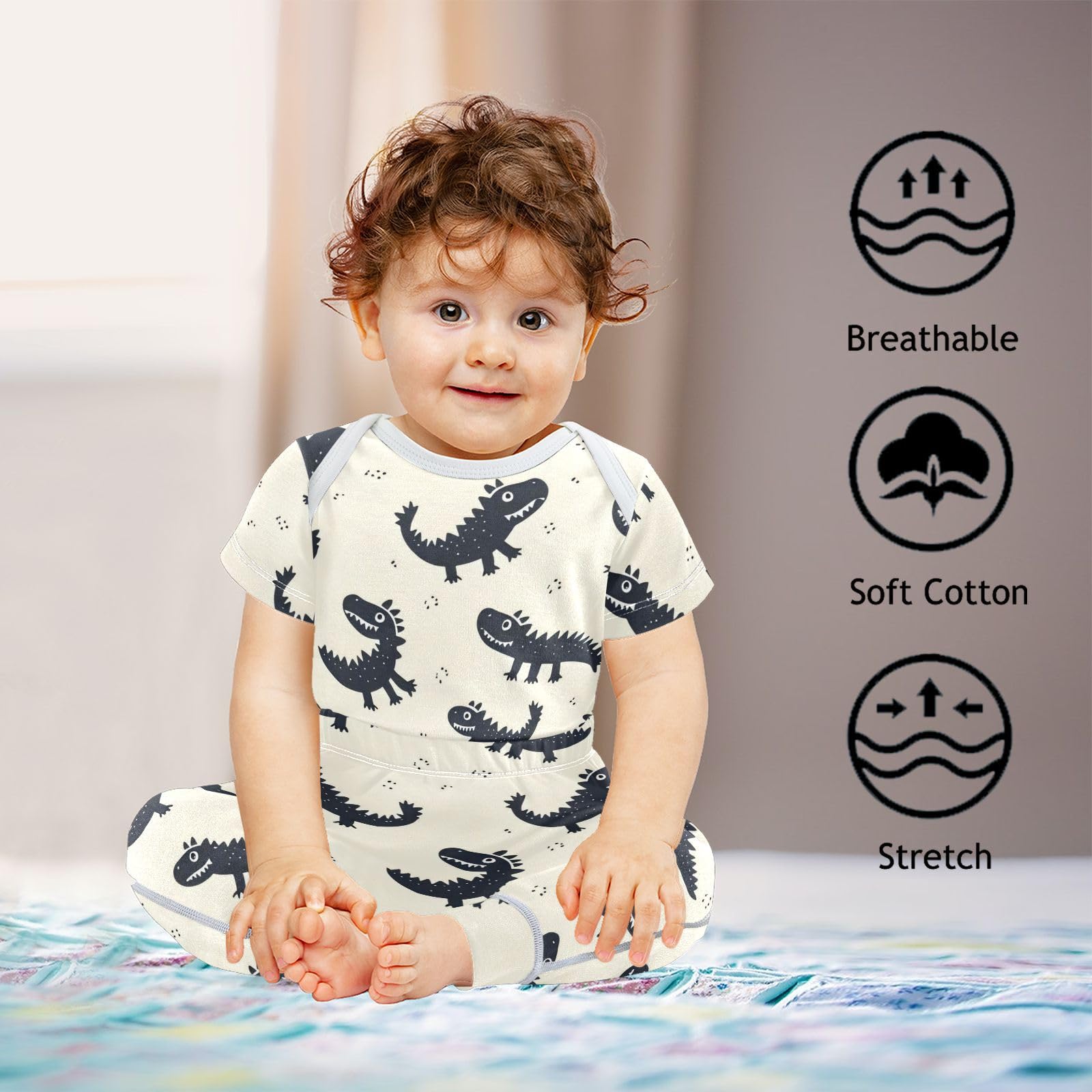 vvfelixl Baby Layette Sets,Cartoon Cute Sketch Crocodile Baby Bodysuits Set Unisex Short Sleeve Babys Pants Sets 6-9M