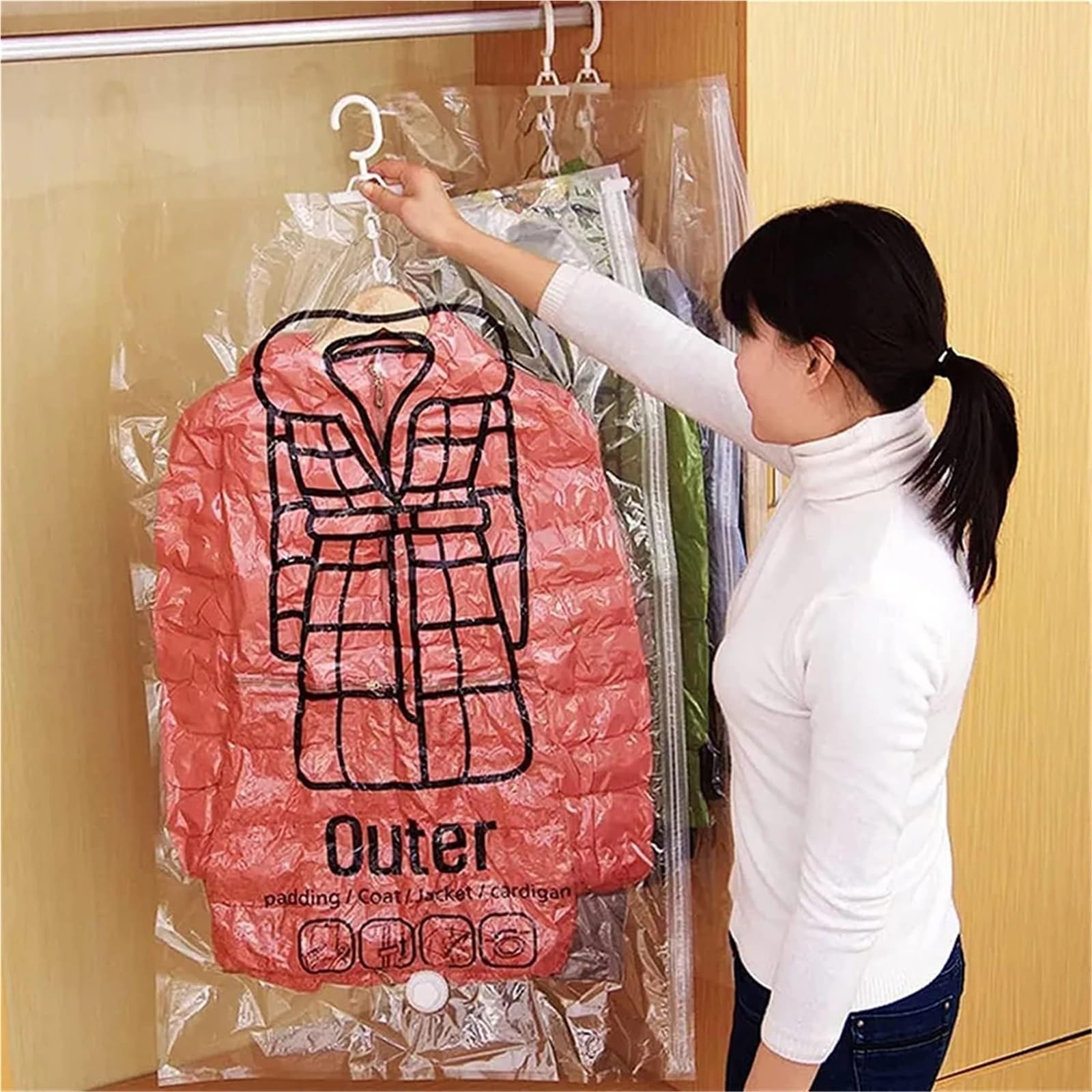 Bolsas vacio Ropa colgante que ahorra espacio, cambio transparente for ropa, chaqueta, abrigo, compresión for el hogar para Equipaje(Style-B-5PCS)