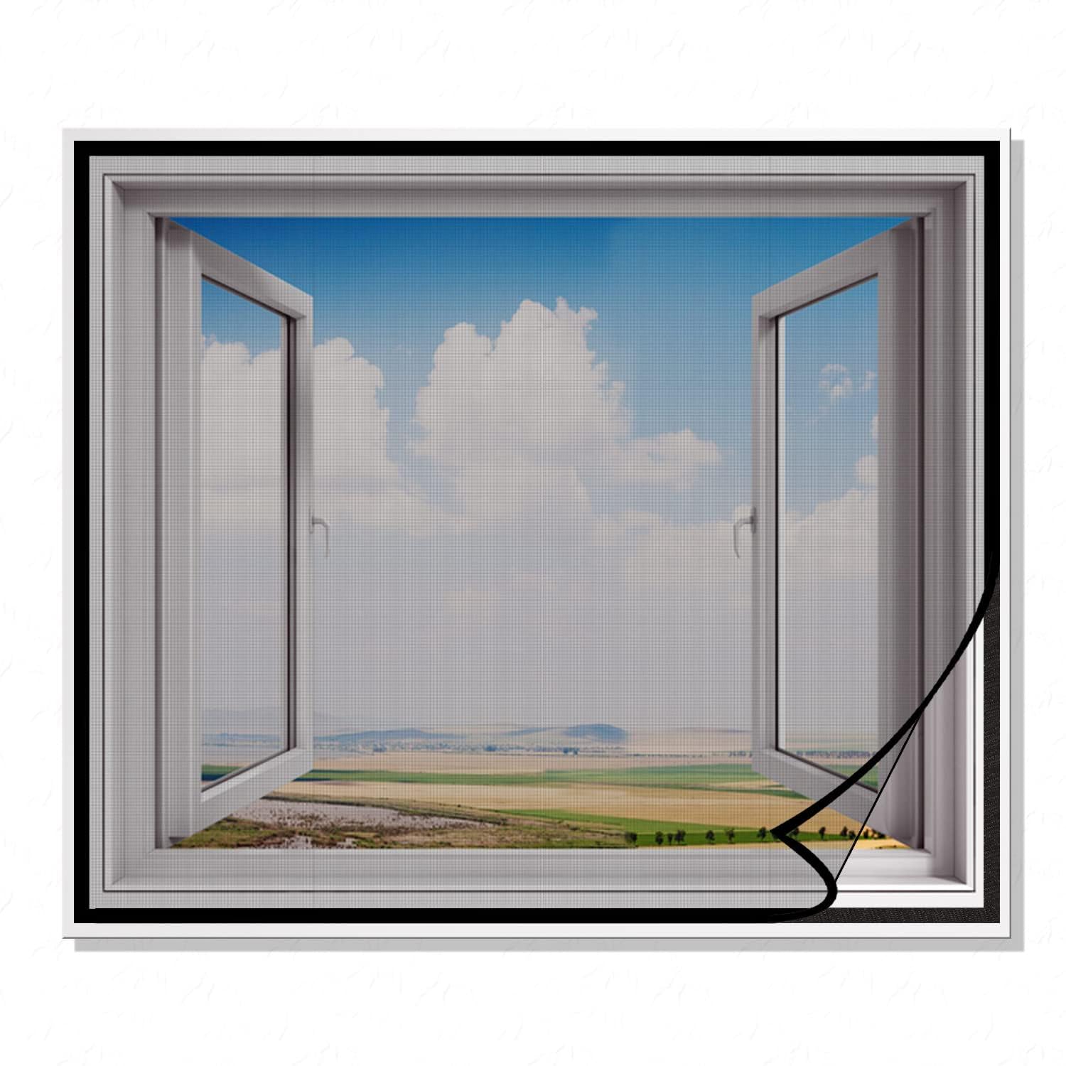 LifeKrafts Pre-Stitched Polyester Window Mosquito Net – 80 GSM, Readymade with Self-Adhesive Hook Tape | Fits All Window Types | Size 50x50 cms/20x20 Inches/1|64x1|64 Feet, Color-Black