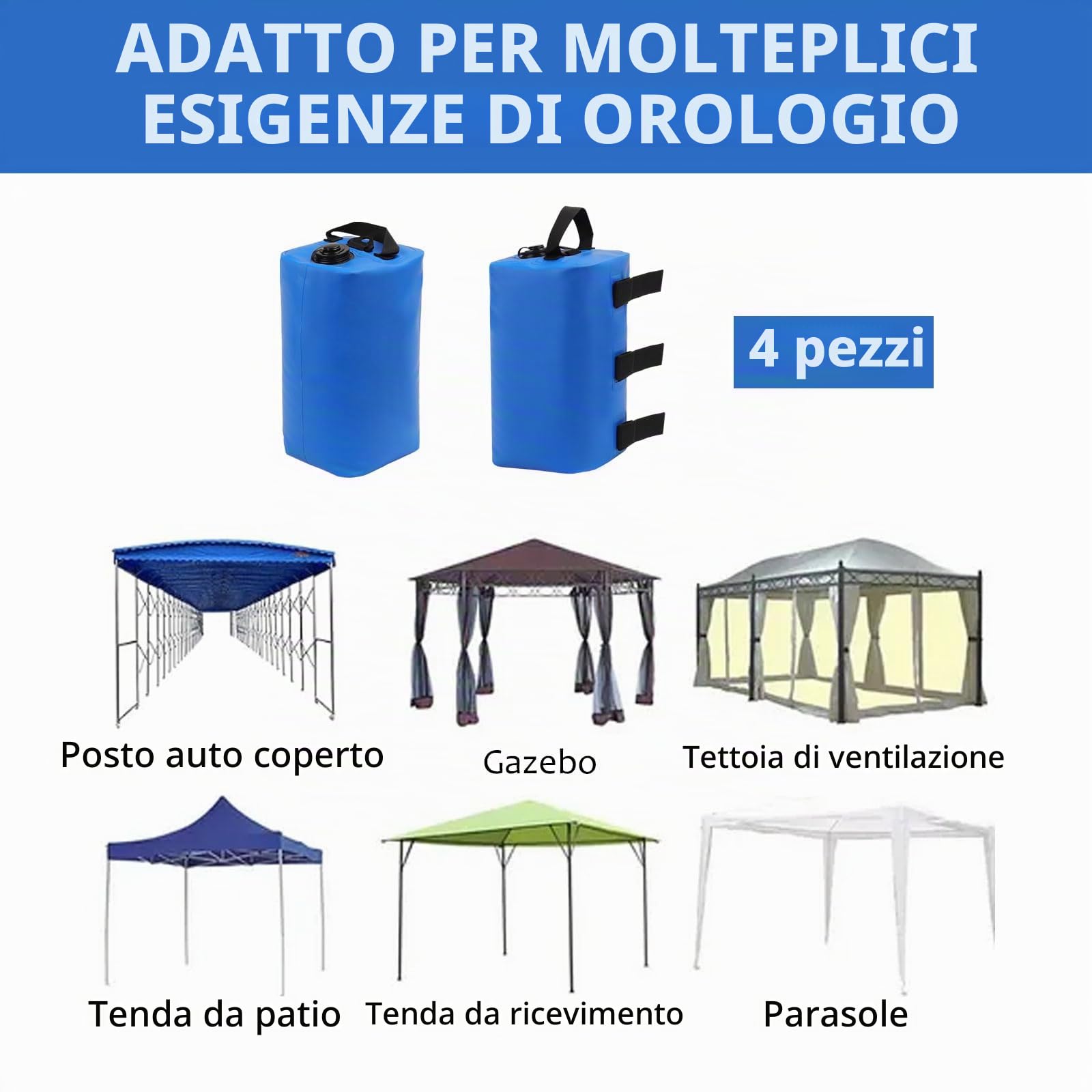 4 Pezzi Borse da Pesi per Piedi Ombrellone Gazebo, 10 L Pesi per Gazebo, Riempibili con Acqua, Zavorre ad Acqua per Gazebo Adatto per Tende Padiglioni Ombrelloni Scalette per Piscine