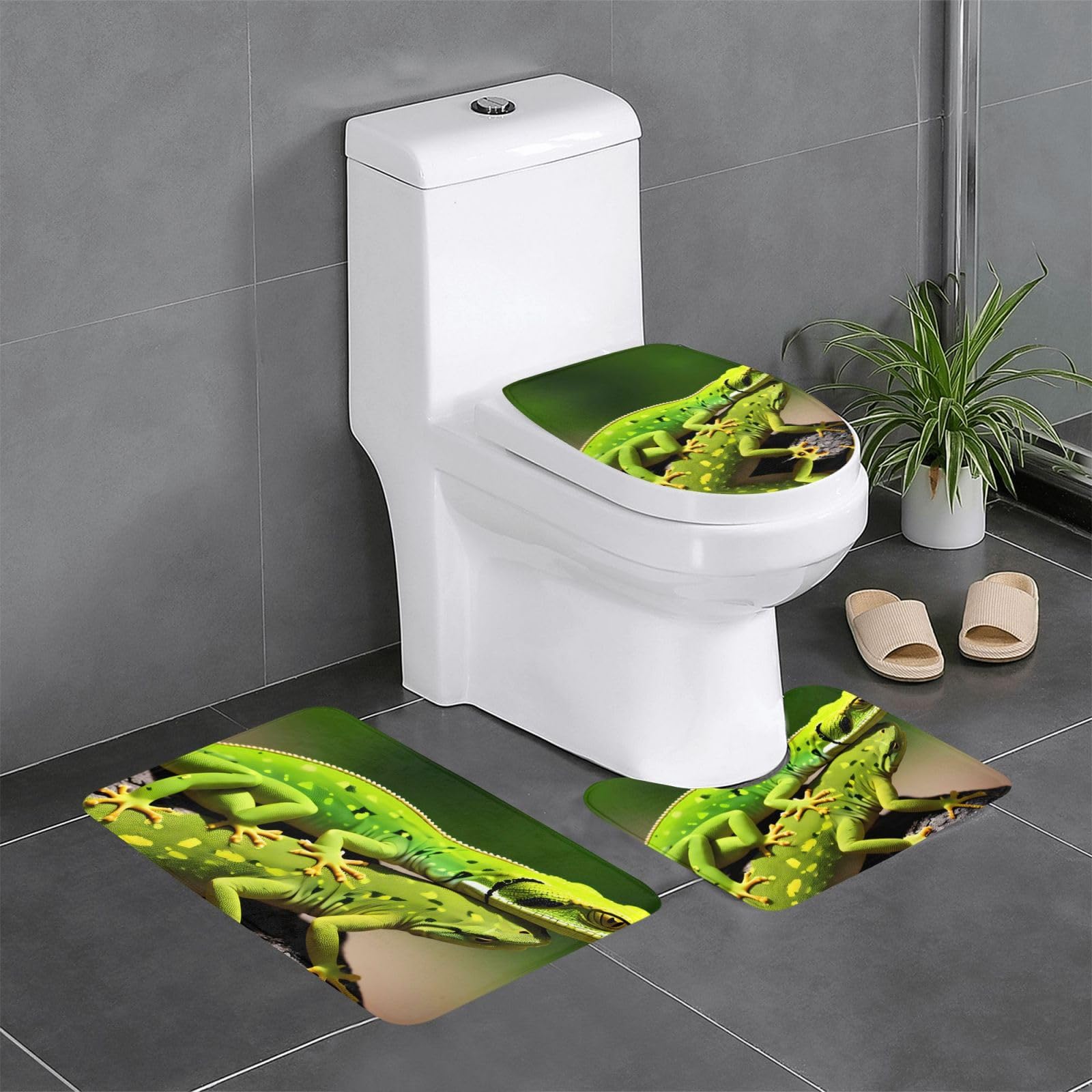 Tapis de salle de bain antidérapants WHJDPP lézard lot de 3 pour toilettes et baignoire