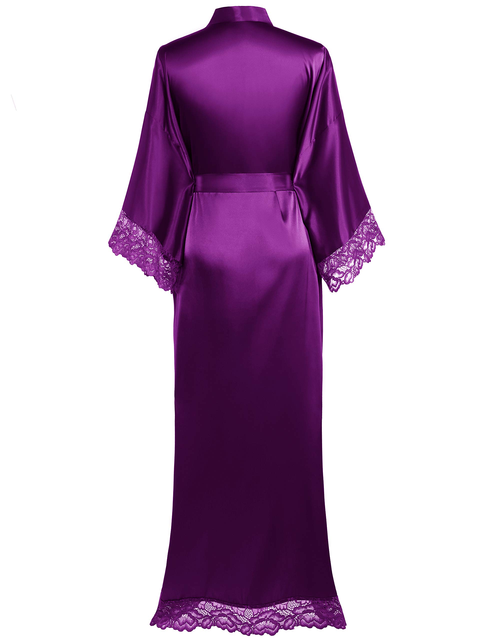 Coucoland Kimono Robe de Chambre longue Satin Robe de Nuit avec Bordure en Dentelle pour Femme Taille Unique