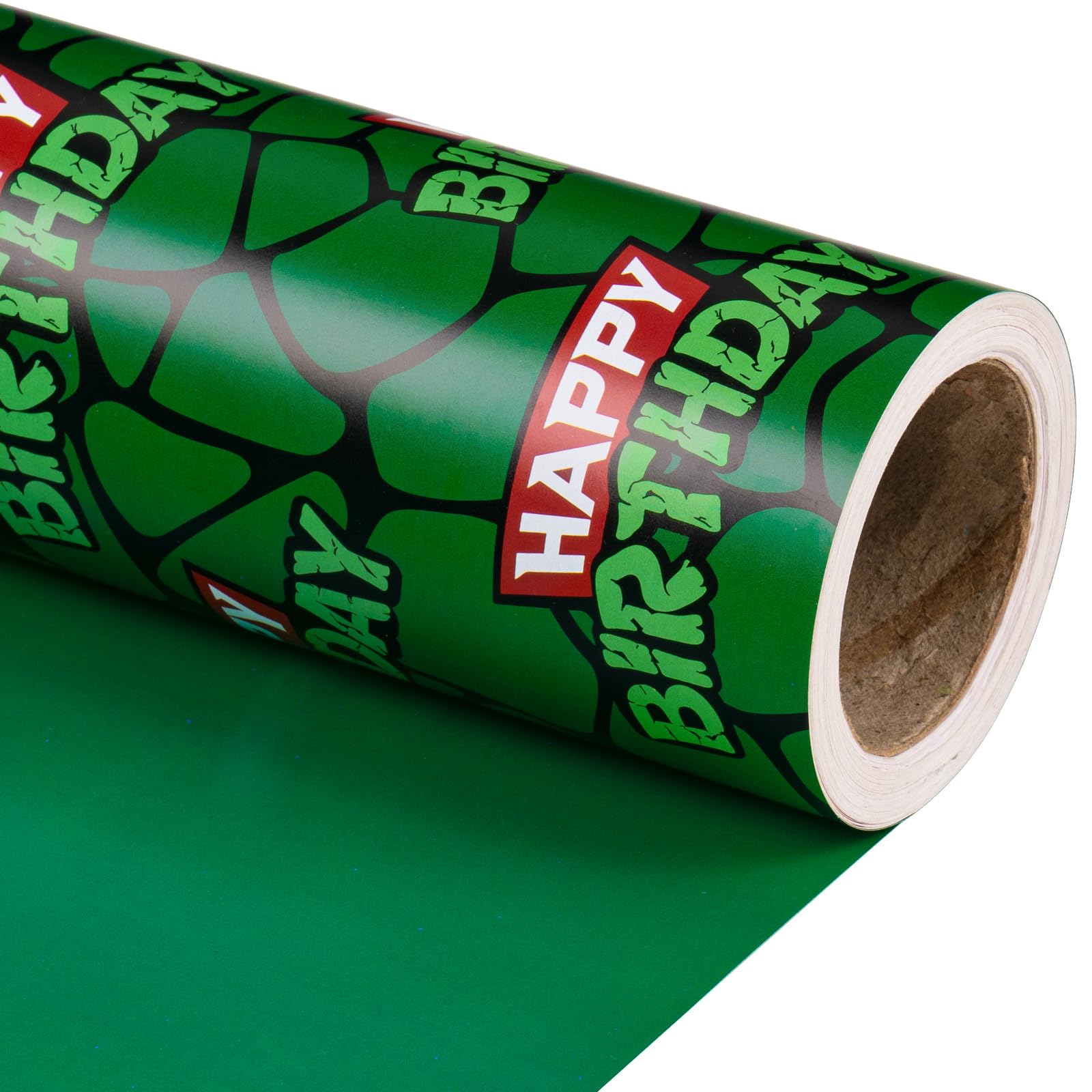 RUSPEPA Turtle Birthday Wrapping Paper Roll - Mini Roll - 43.2cm x 5m - Green Cartoon Turtle Shell Happy Birthday Wrapping Paper for Kids Boys, Teens, Game Lover