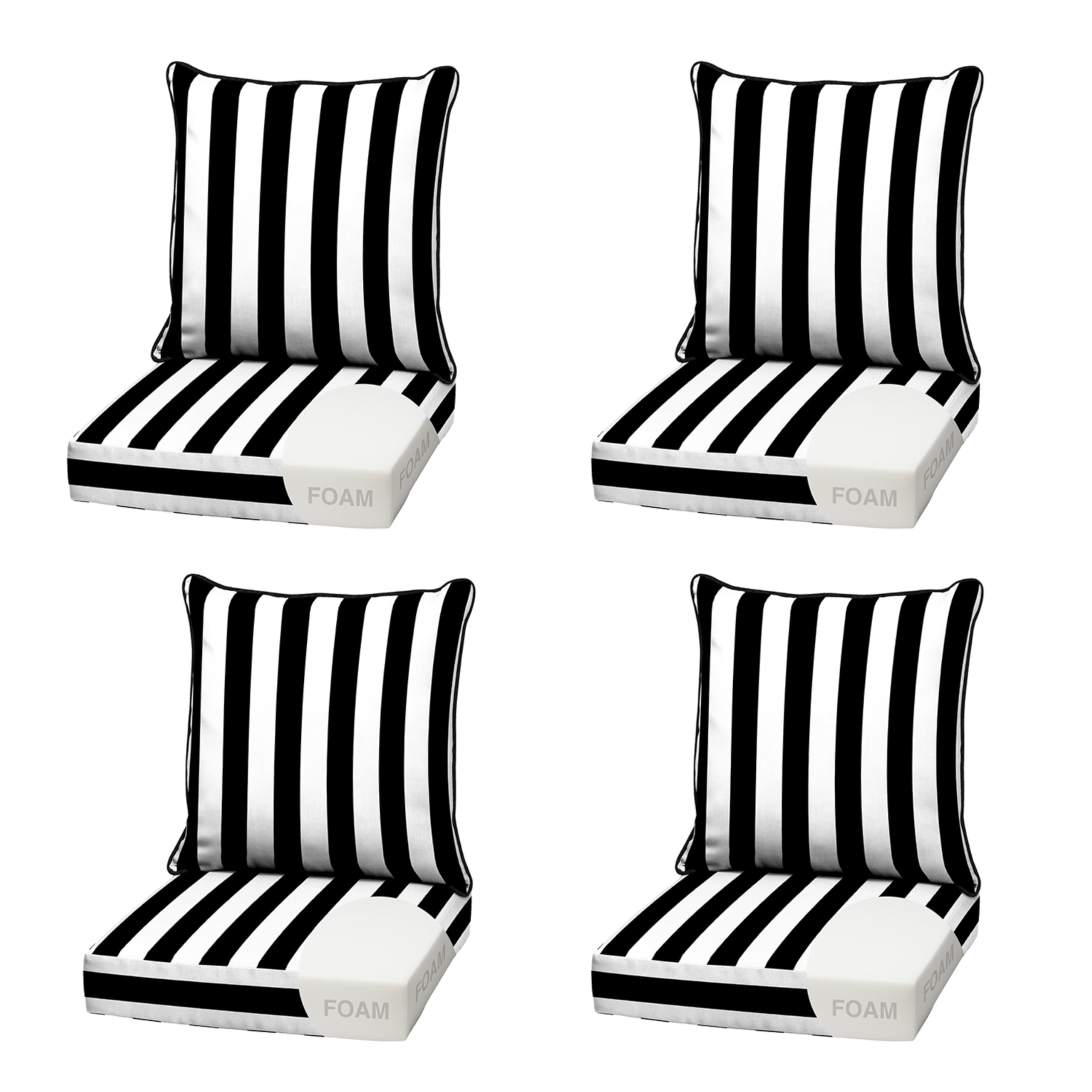 Arden Outdoor Deep Seat Cushion Set, Foam, 22x24, Black Cabana Stripe