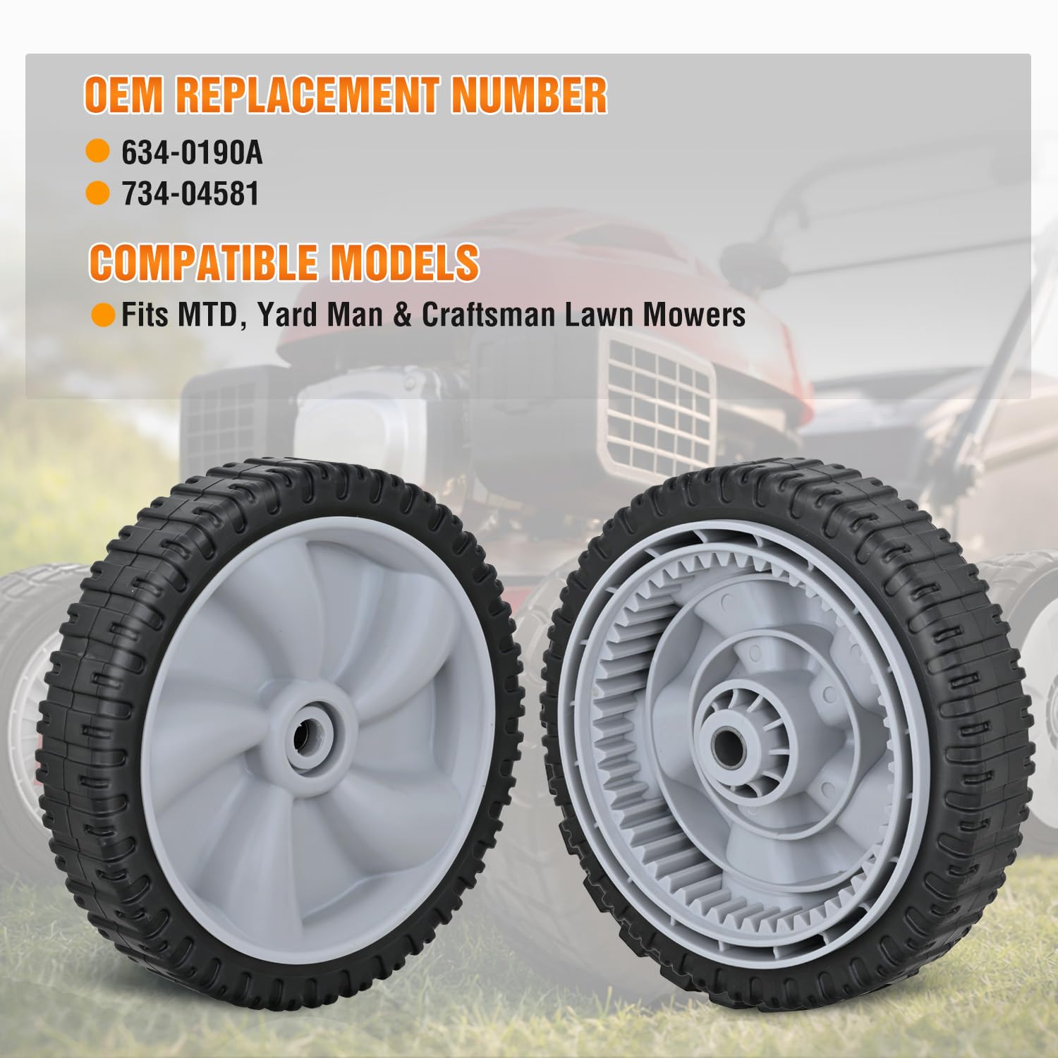 Yesker Rueda de repuesto para cortacésped de 8 pulgadas, montaje de ruedas delanteras 634-0190A y 734-04581 para MTD, compatible con cortacésped Craftsman, Yard Man, Huskee Walk-Behind, paquete de 2