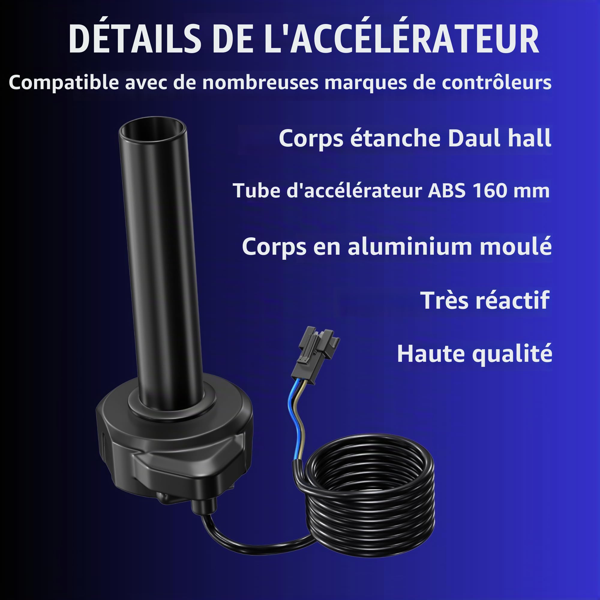 Accélérateur complet pour vélo électrique - Poignées gaufrées noires - Convient pour 3 broches SM JST - Pour vélo électrique Surron, motocross 12 V, 24 V, 36 V, 48 V, 52 V, 60 V, 72 V