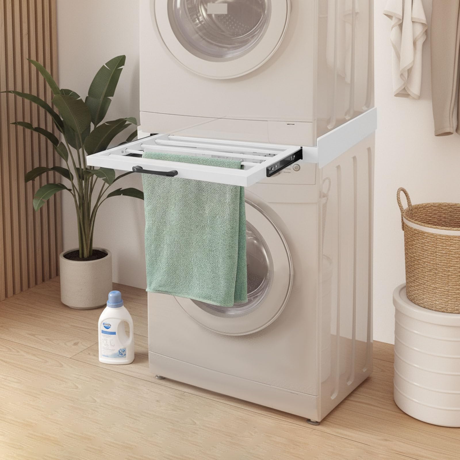 Set di telai di collegamento universali per lavatrice e asciugatrice, set di telaio di collegamento con 5 aste, kit di montaggio intermedio per lavanderia, 61 x 55 cm