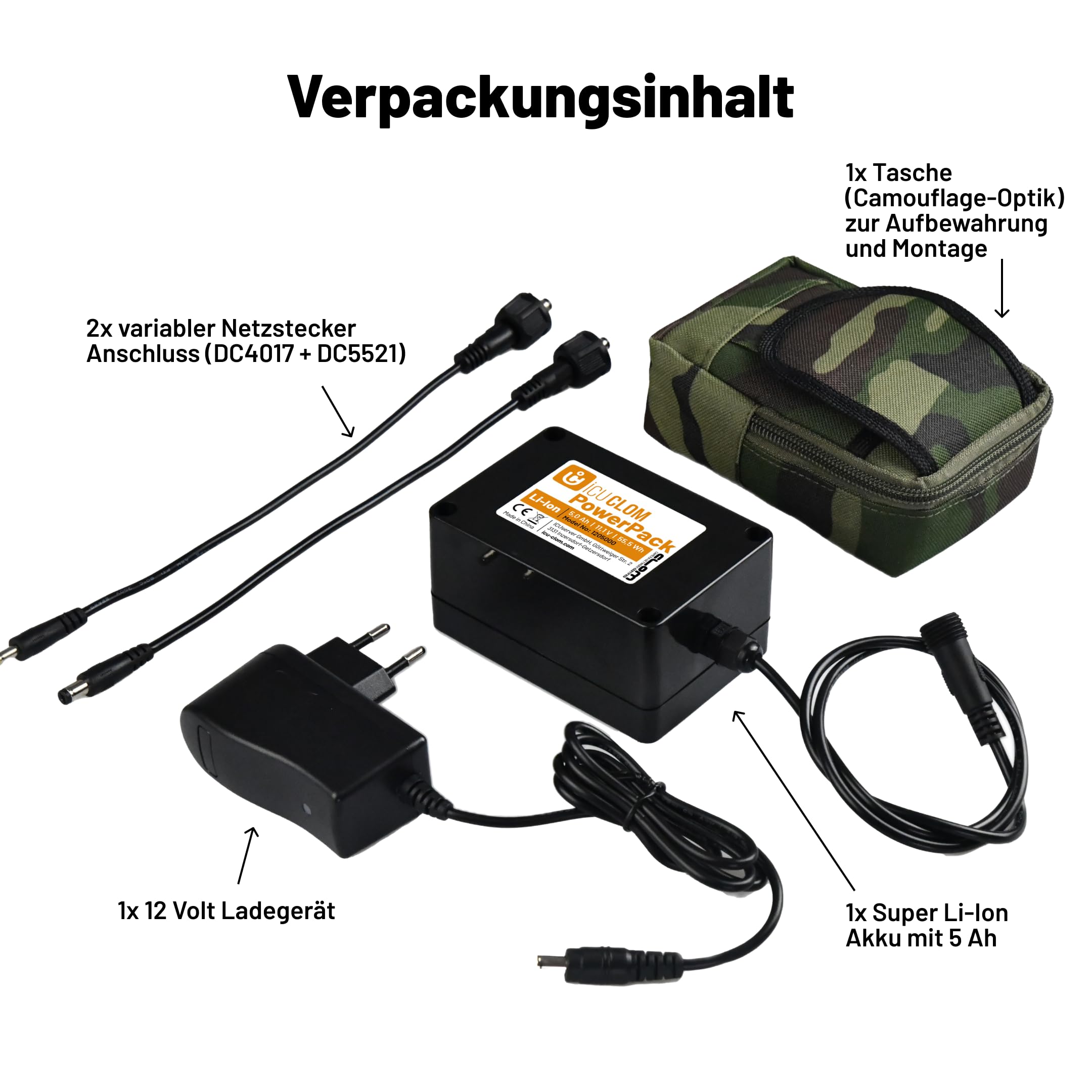 icuserver ICU Powerpack 5.0 Ah - Super Li-Ion Akku, 4-5x Langlebiger, Universal Netzteil, Kompatibel mit Allen Wildkameras mit 12 Volt und DC4017 oder DC5521 Anschluss
