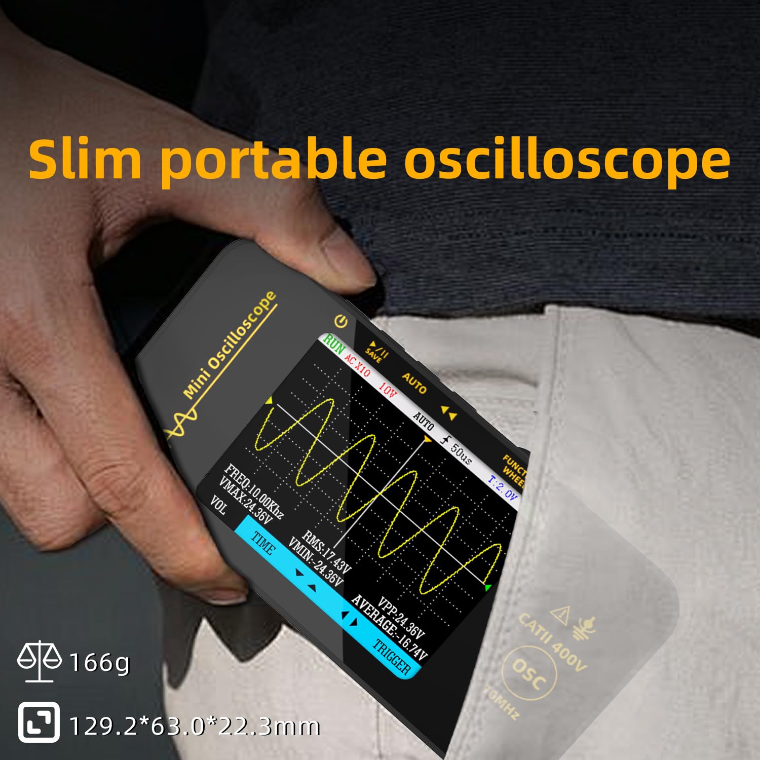 BSIDE Osciloscopio digital Ancho de banda 10MHz Osciloscopio de mano Pantalla TFT de 3.2'' Osciloscopio portátil 48MSa/s Frecuencia de muestreo Función de disparo Auto/Nomal/Simple