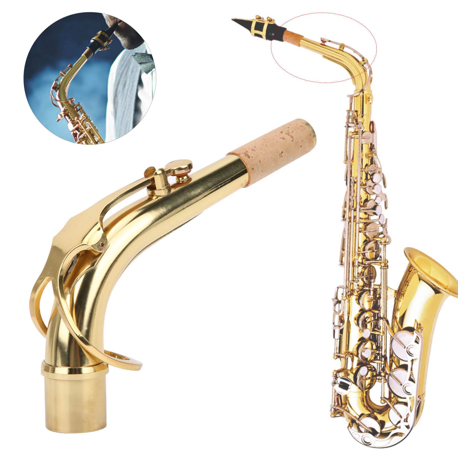 Brass Bend for Alto Saxophone Neck, 2.45 cm Compact and Portable Saxophone Bend for Instrument Accessories (gold)