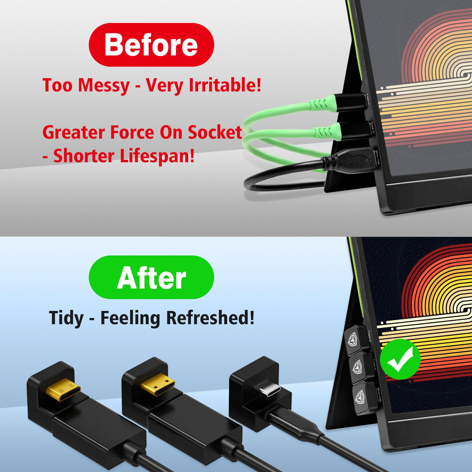 AGVEE 3-Pack 180-Degree Angled HDMI Adapter (Male To Female) - U-Shaped, 8K@60Hz, For Portable Monitors & Tight Spaces