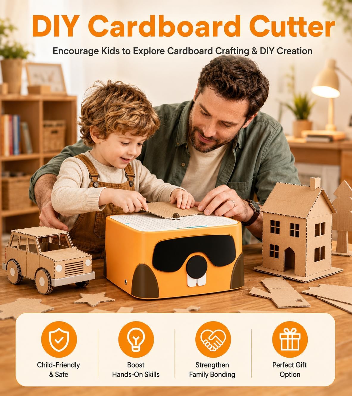 ACMER Kids Cardboard Tools Set, DIY Cardboard Construction Tool Kit, Child Safe Cardboard Cutter Toy for Boys Girls, Creative 3D Model Making Craft Kit for Family Art Projects