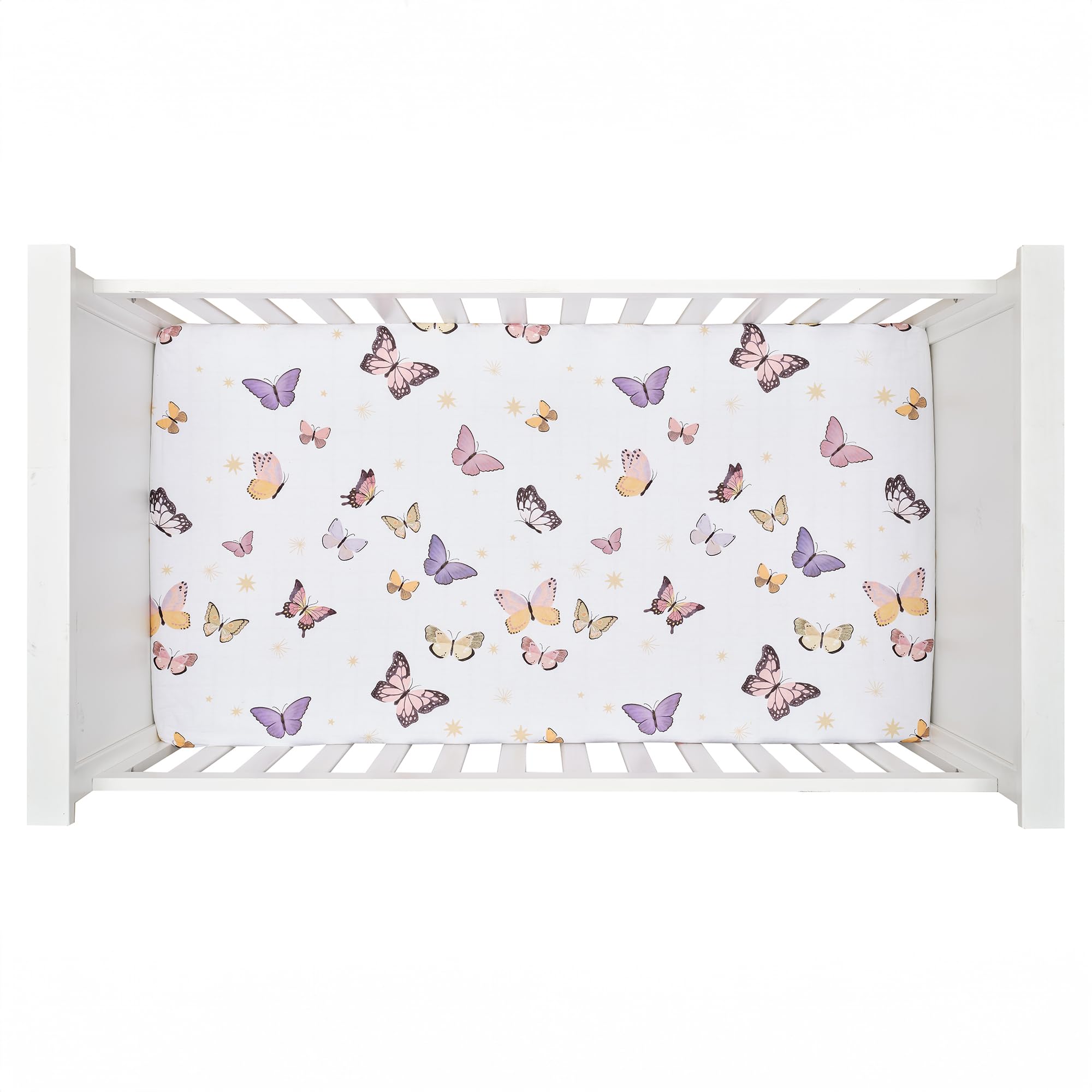 Lambs & Ivy Butterfly Dreams - Juego de ropa de cama de 3 piezas para cuna de bebé, color rosa y dorado