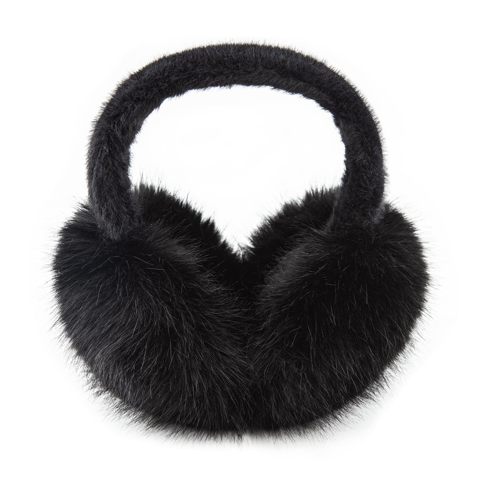 WATAME Earmuffs for Women Girls Faux Fur Fuzzy Headband Foldable Ear Covers Cold Weather Accessory: Black