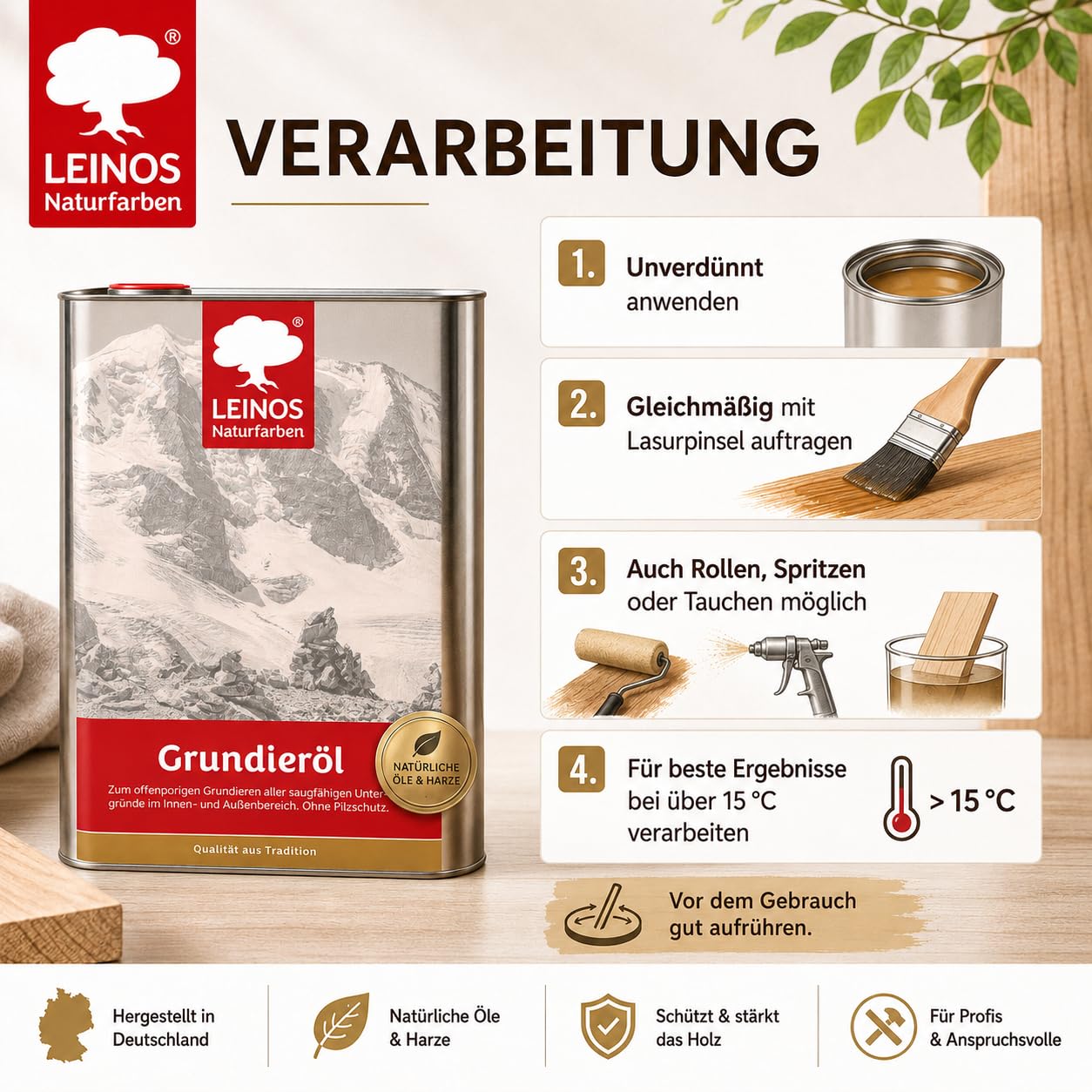 LEINOS 220 Grundieröl für Innen 10 l | farblose Holzgrundierung mit gutem Eindringvermögen | offenporiges Naturöl für saugfähige Holzoberflächen | optimale Basis für Lasuren, Öle & Wachse