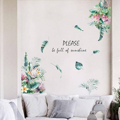 Yalajingli Calcomanías de pared de flores para pared, calcomanías extraíbles, para decoración de pared del hogar, para dormitorio, sala de estar,