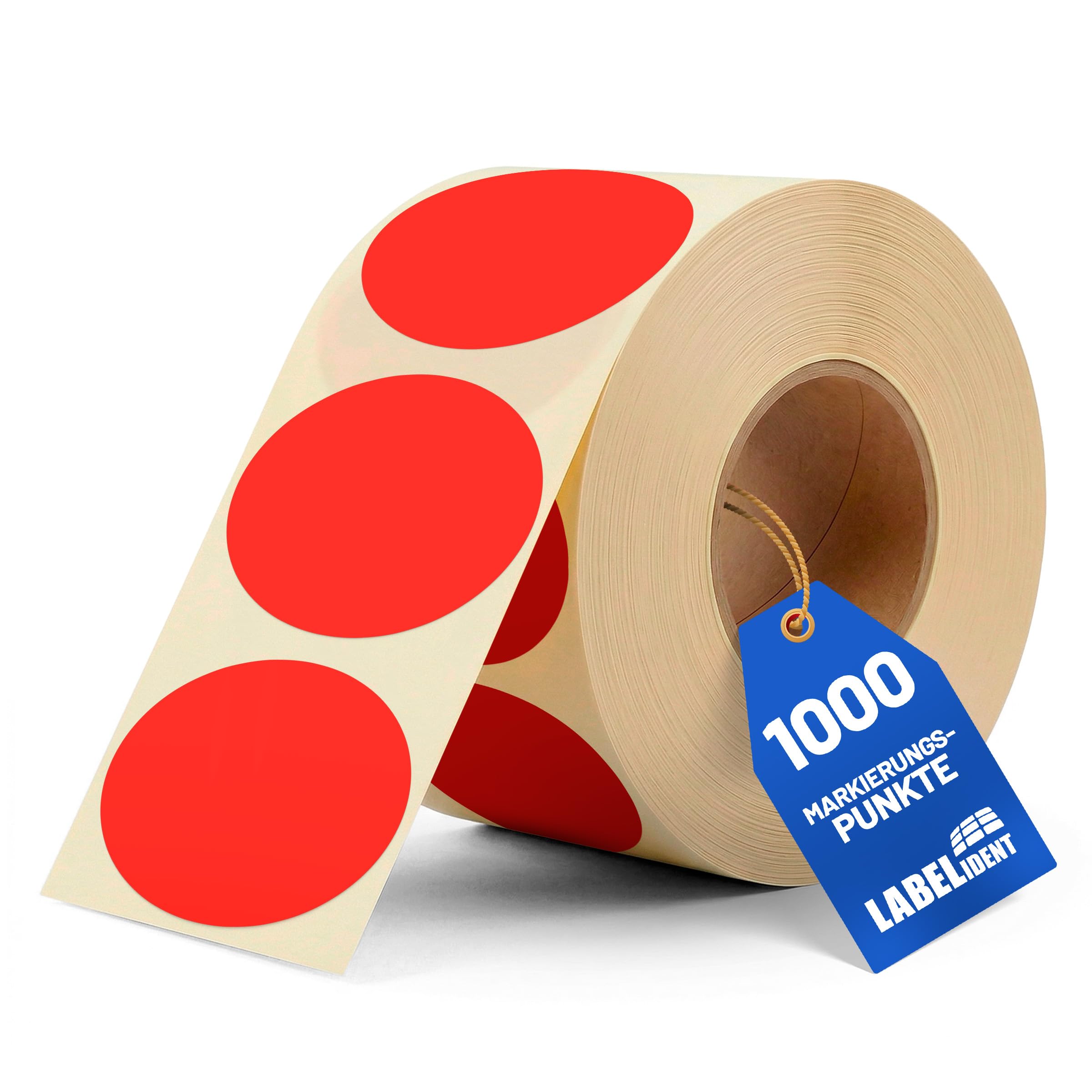 Labelident Markierungspunkte, Klebepunkte neonrot - Ø 50 mm - 1.000 bunte Papieraufkleber auf 1 Rolle/n, Inventuretiketten selbstklebend