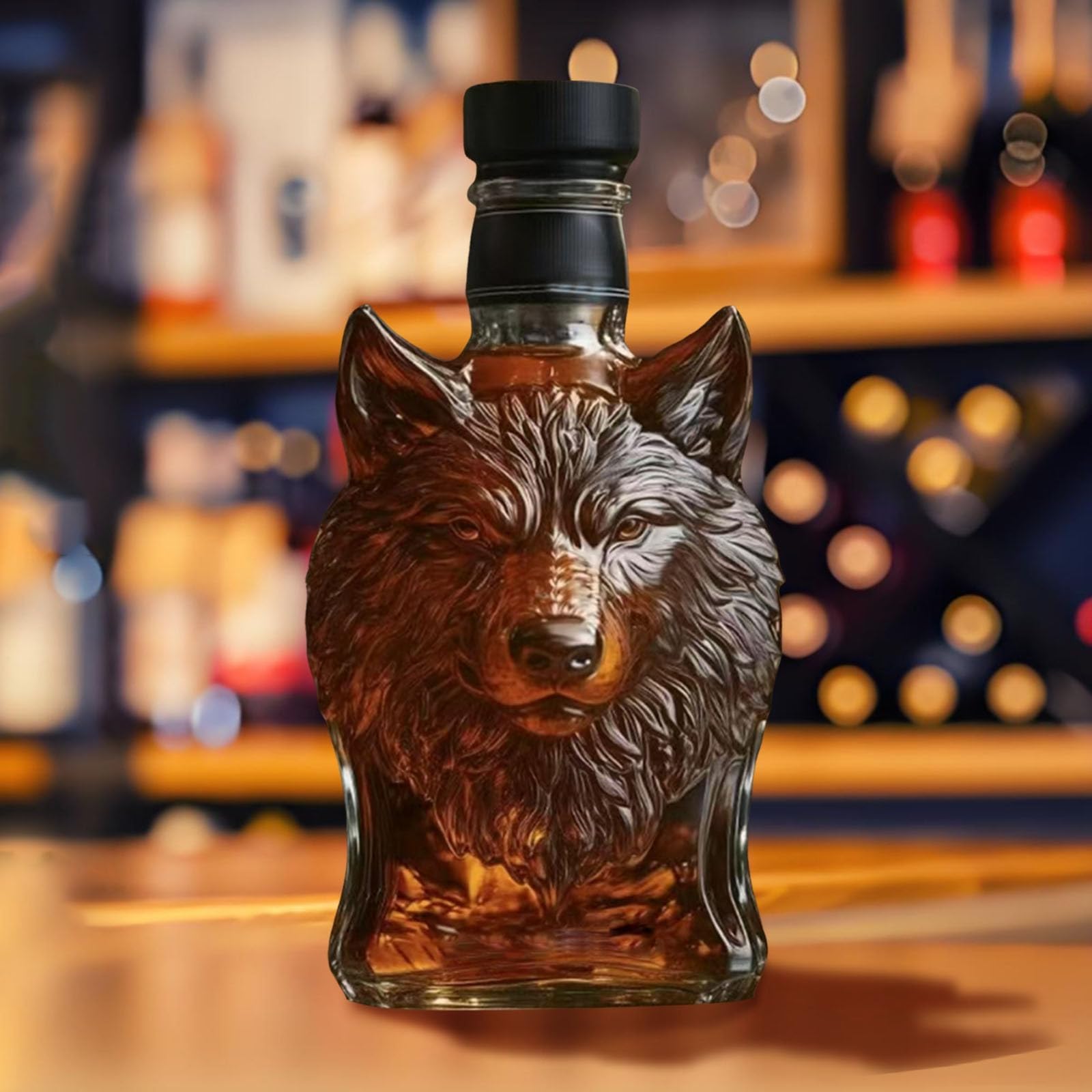 Jdzyffs Men's Wolf Whiskey Decanter Bottle - Art Statue, Funny Animal Whiskey Decanter Statue, 2025 New Unique Glass Wine Bottle Set, Whiskey Animal Decor Sculpture, For /Dad/Husband Accessories(Wolf)