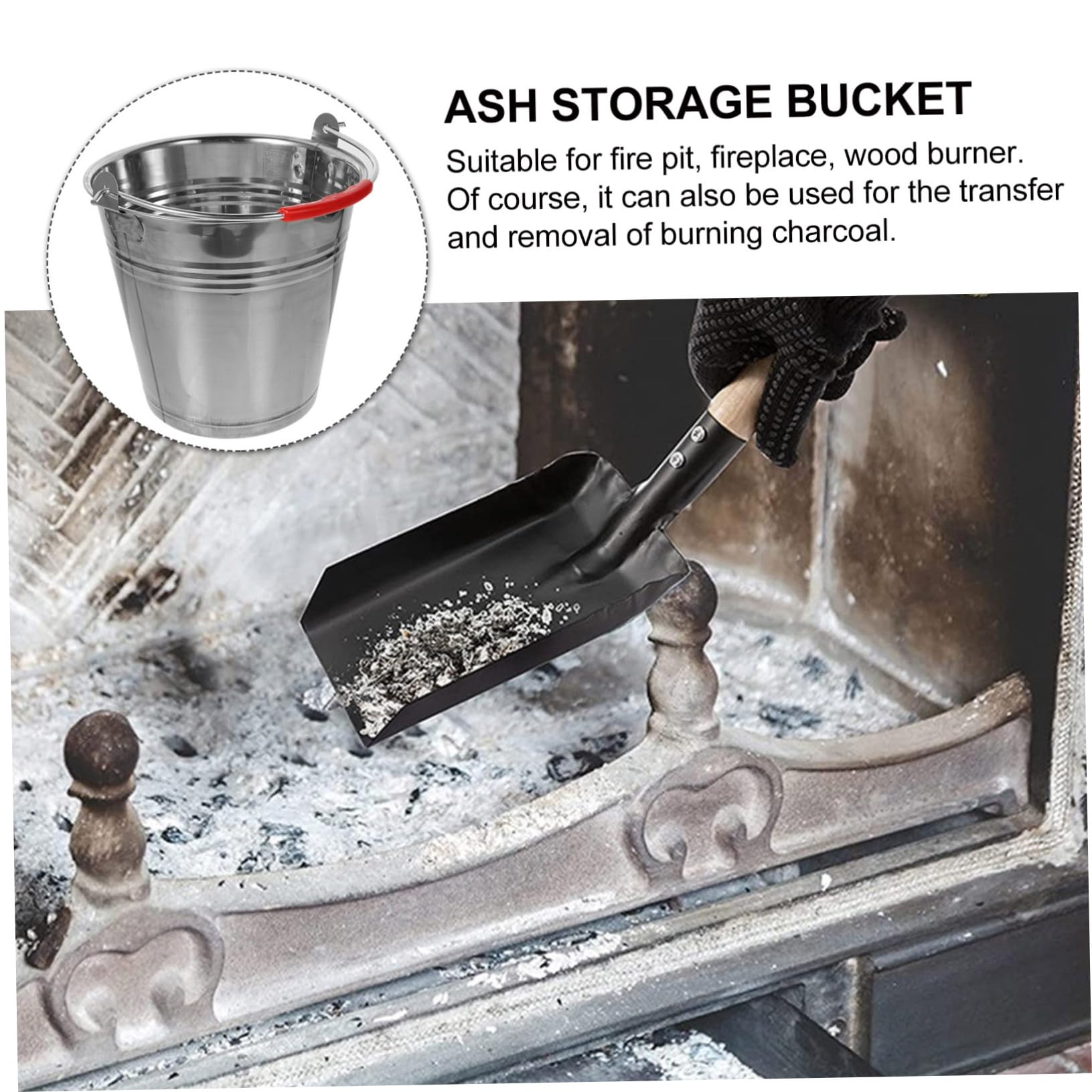 Cubo de Carbón para Almacenar Cenizas para Parrilla de Hierro Gran Capacidad y Transferir Carbón en Chimeneas Interiores y Exteriores