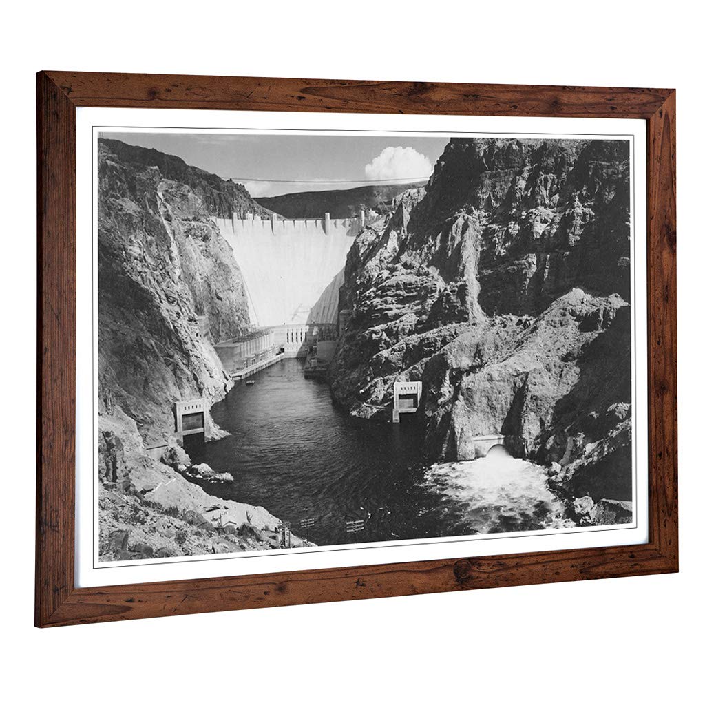 Big Box Art Framed Print of Ansel Adams Boulder Dam Colorado River Design | Wall Art Picture | Home Decor for Kitchen, Living Room, Bedroom, Hallway, Walnut, A2 / 24.5x18 Inch / 62x45cm