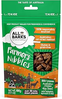 ALL BARKS Farmer's Nibbles - 100% Aussie Chicken, Whitefish, Spinach & Kelp - Natural, Grain-Free, Australian Dog Treats -...