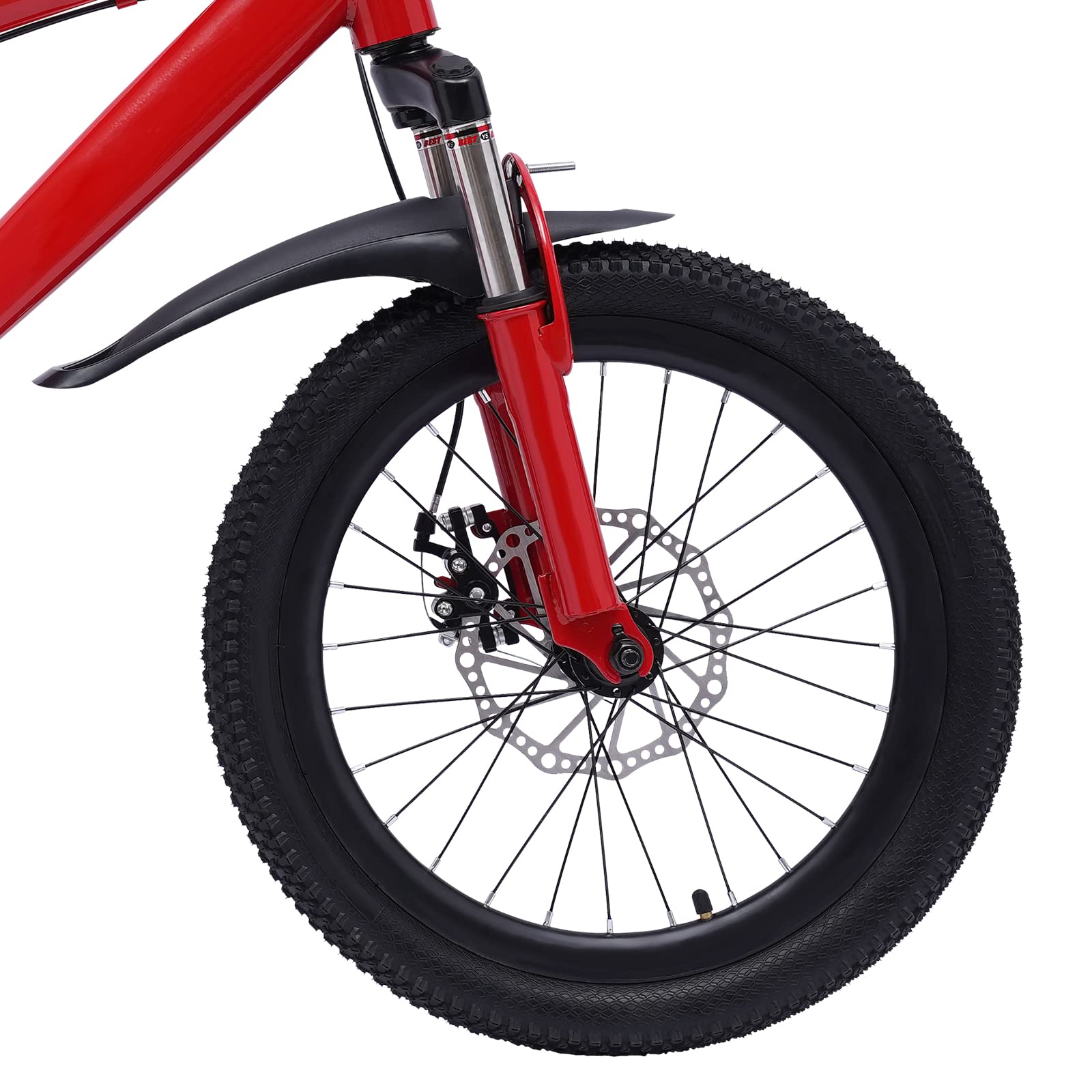 18 Pollici Mountain Bike Bici per Bambini Adatto Ragazzi Ragazze Donne Uomini Superficie PU Imbottitura Spugna Alta Acciaio al Carbonio Ruote Gomma (Rosso e Nero)